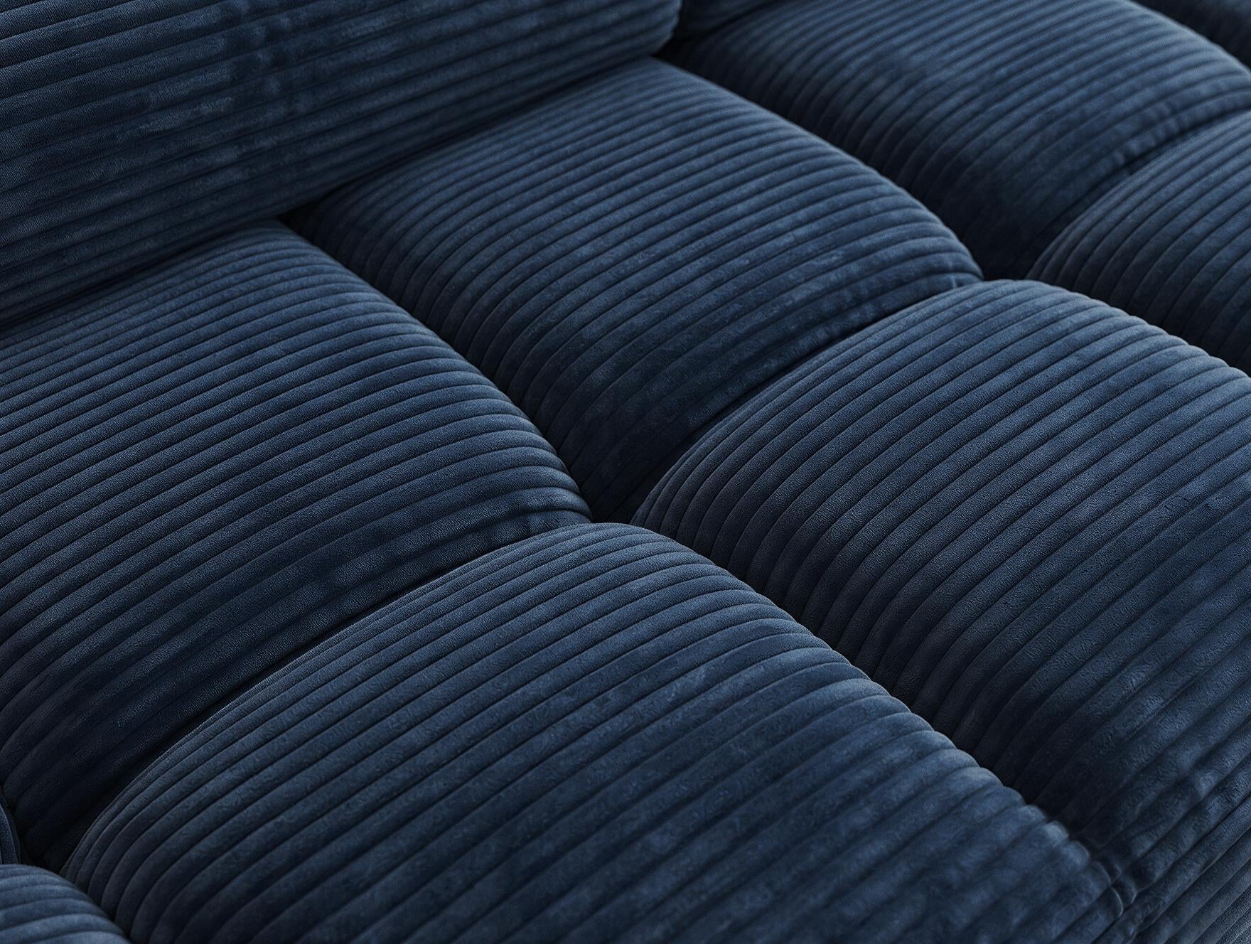 Canapé d'angle convertible design ALESIA avec coffre de rangement - Velours côtelé épais bleu - vue 10