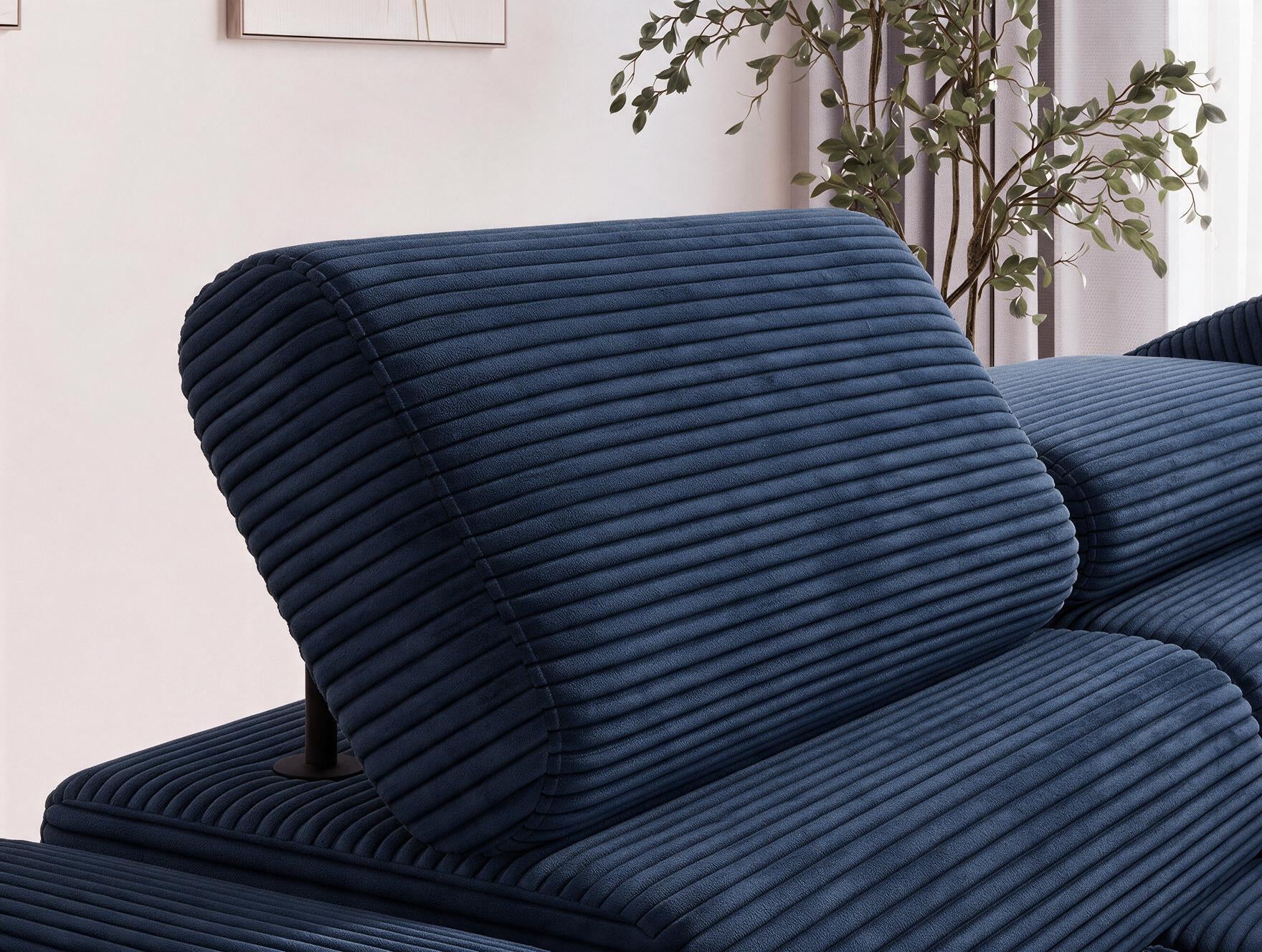 Canapé d'angle convertible design ALESIA avec coffre de rangement - Velours côtelé épais bleu - vue 7