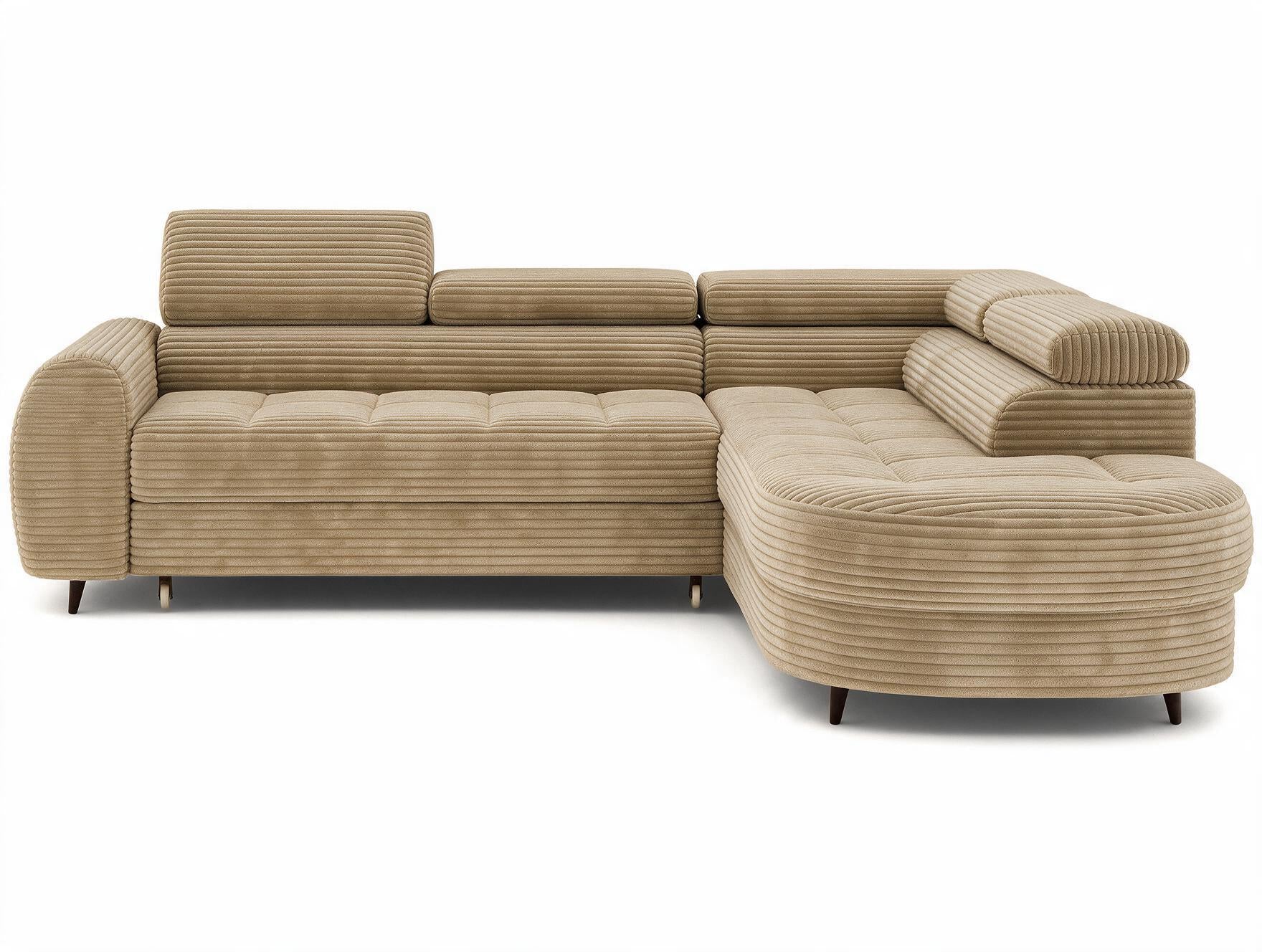 Canapé d'angle convertible design ALESIA avec coffre de rangement - Velours côtelé épais camel - vue 1