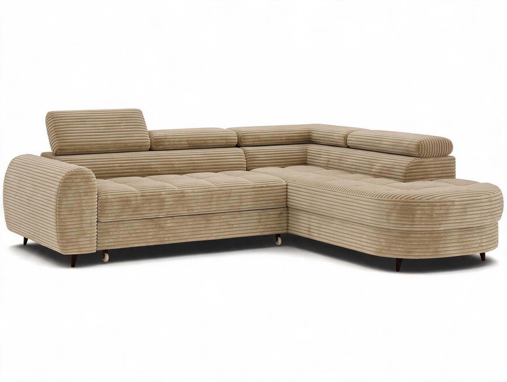 Canapé d'angle convertible design ALESIA avec coffre de rangement - Velours côtelé épais camel - vue 4
