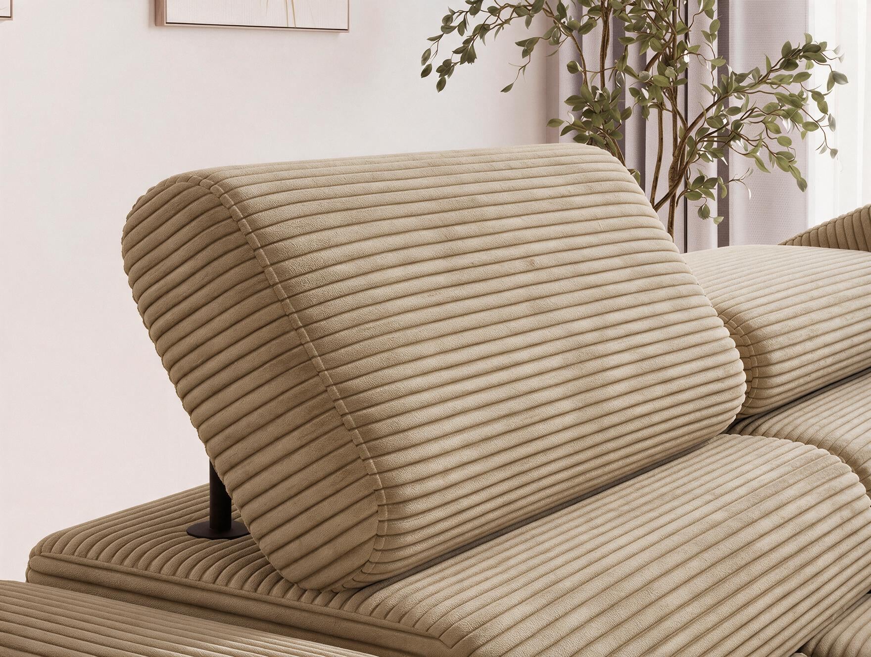 Canapé d'angle convertible design ALESIA avec coffre de rangement - Velours côtelé épais camel - vue 7