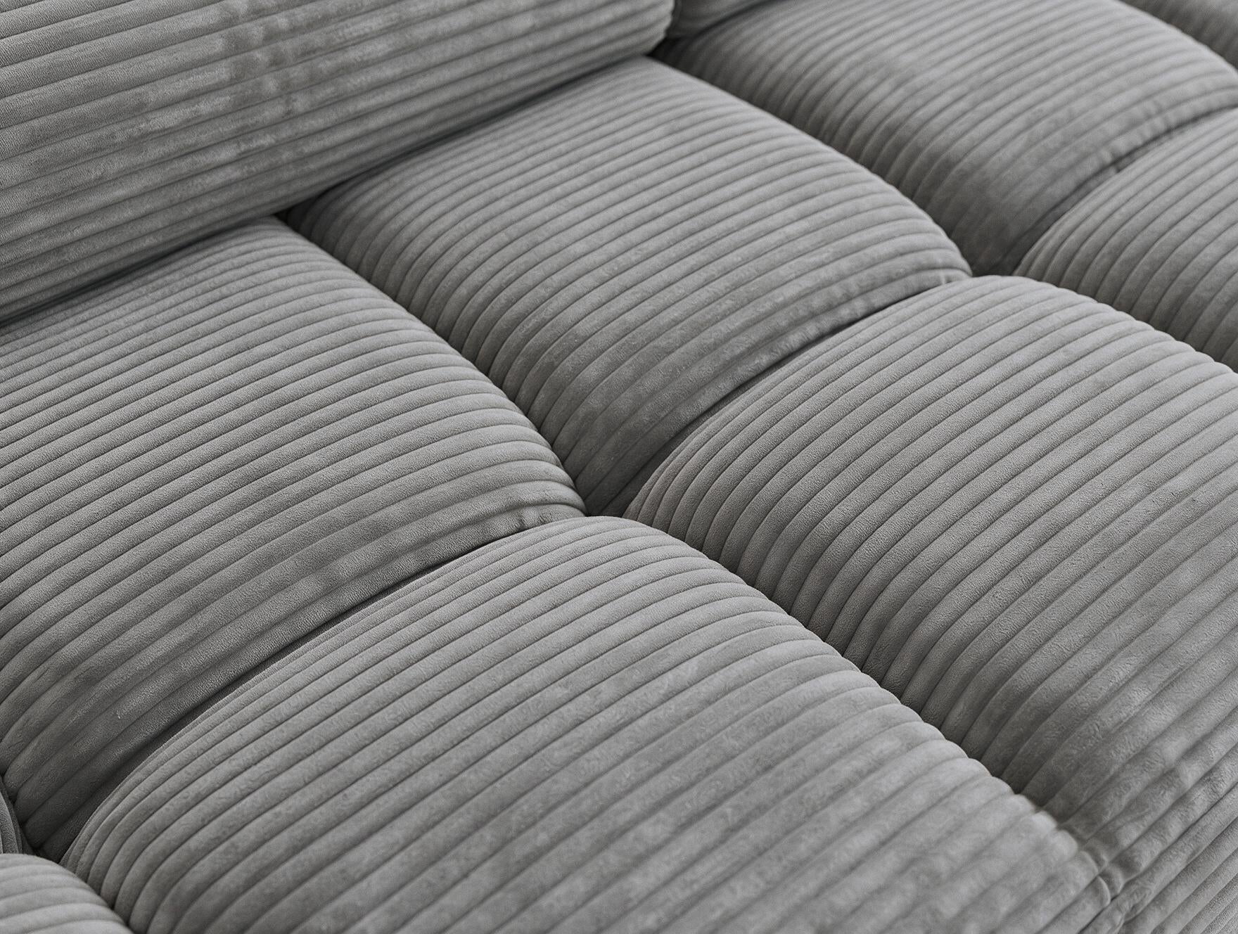 Canapé d'angle convertible design ALESIA avec coffre de rangement - Velours côtelé épais gris clair - vue 10