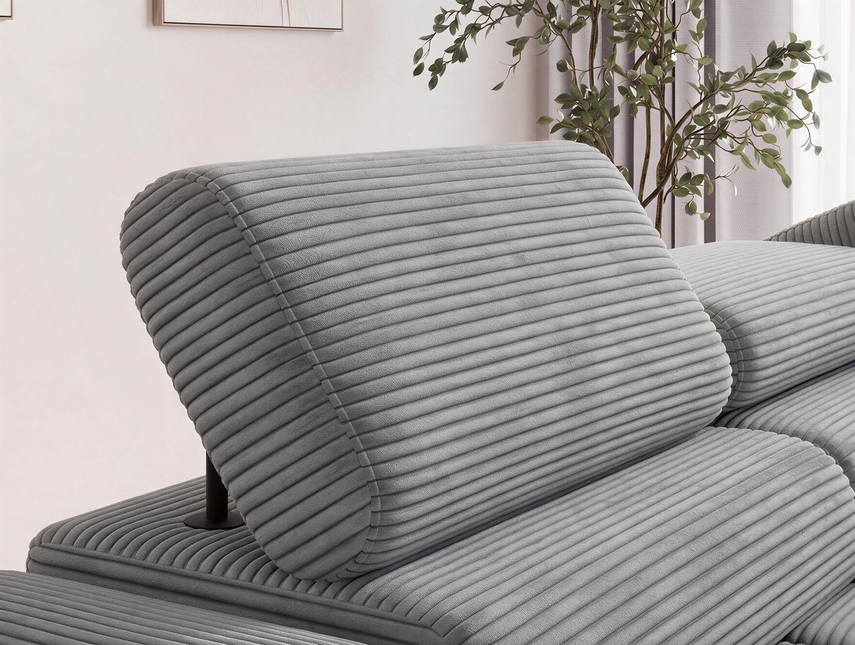 Canapé d'angle convertible design ALESIA avec coffre de rangement - Velours côtelé épais gris clair - vue 7