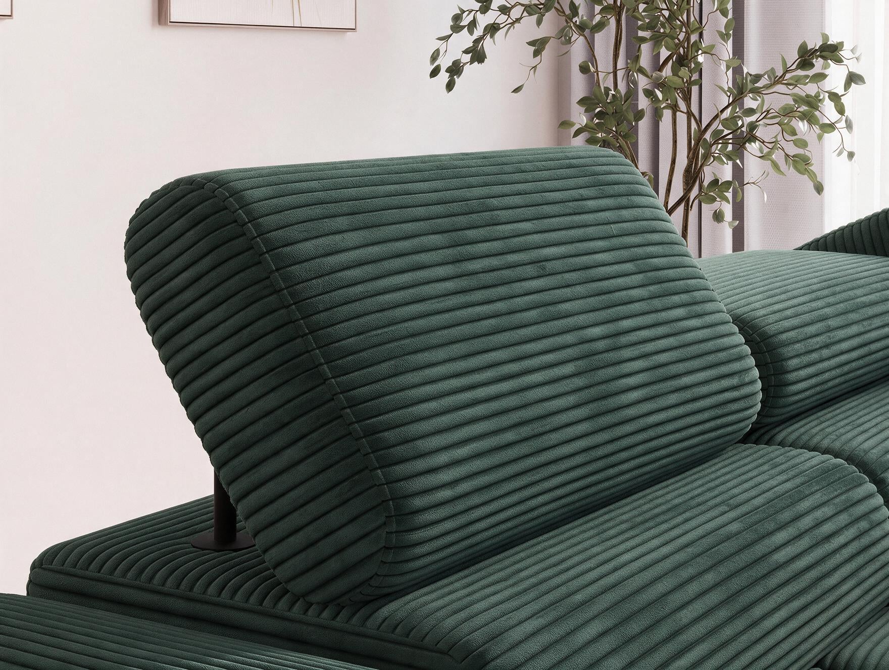 Canapé d'angle convertible design ALESIA avec coffre de rangement - Velours côtelé épais vert - vue 7