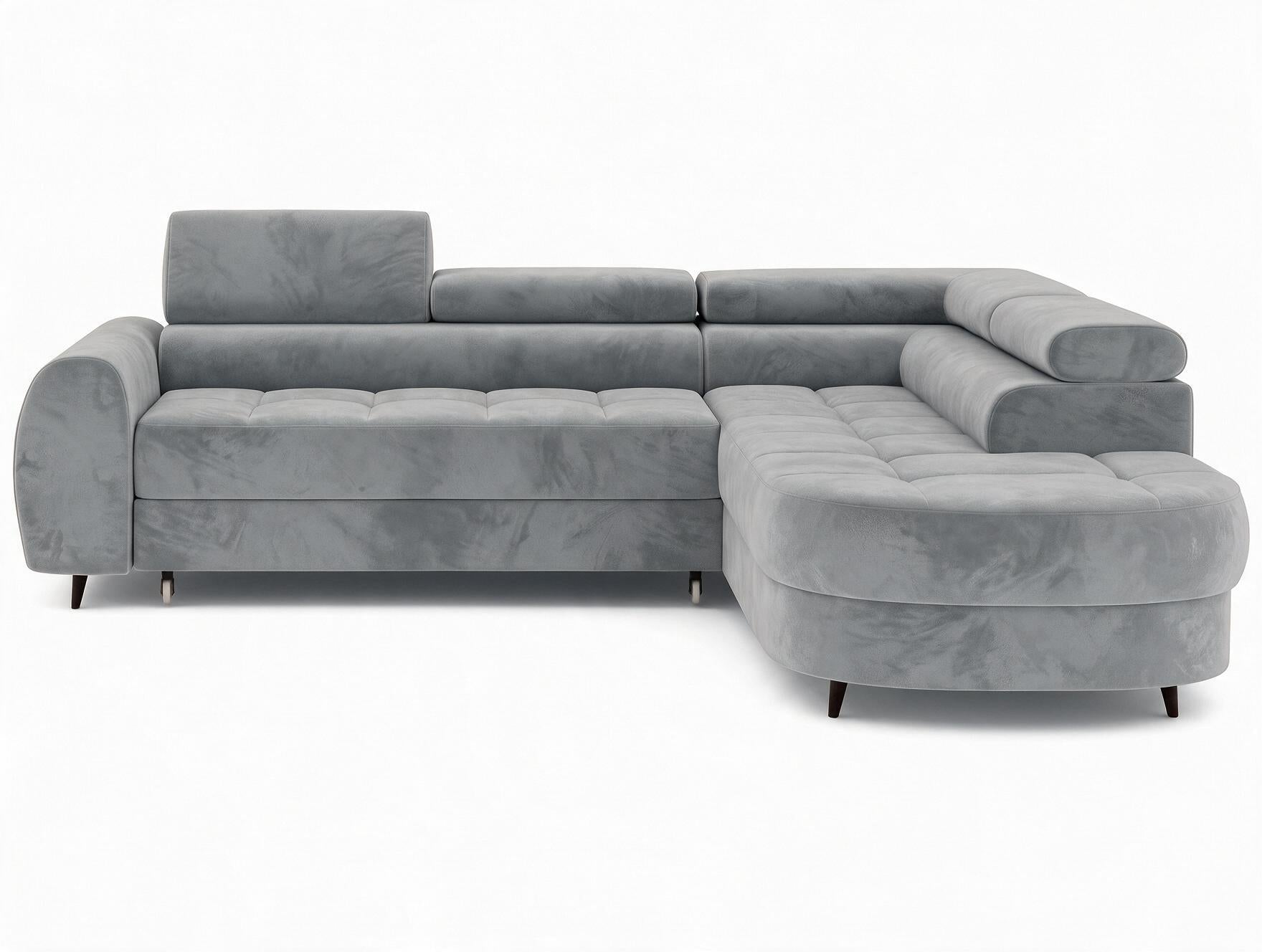 Canapé d'angle convertible design ALESIA avec coffre de rangement - Velours gris clair - vue 1