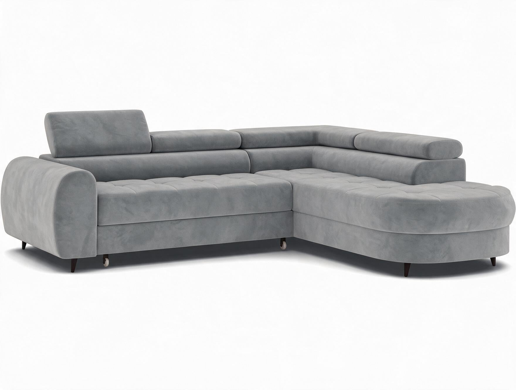 Canapé d'angle convertible design ALESIA avec coffre de rangement - Velours gris clair - vue 5