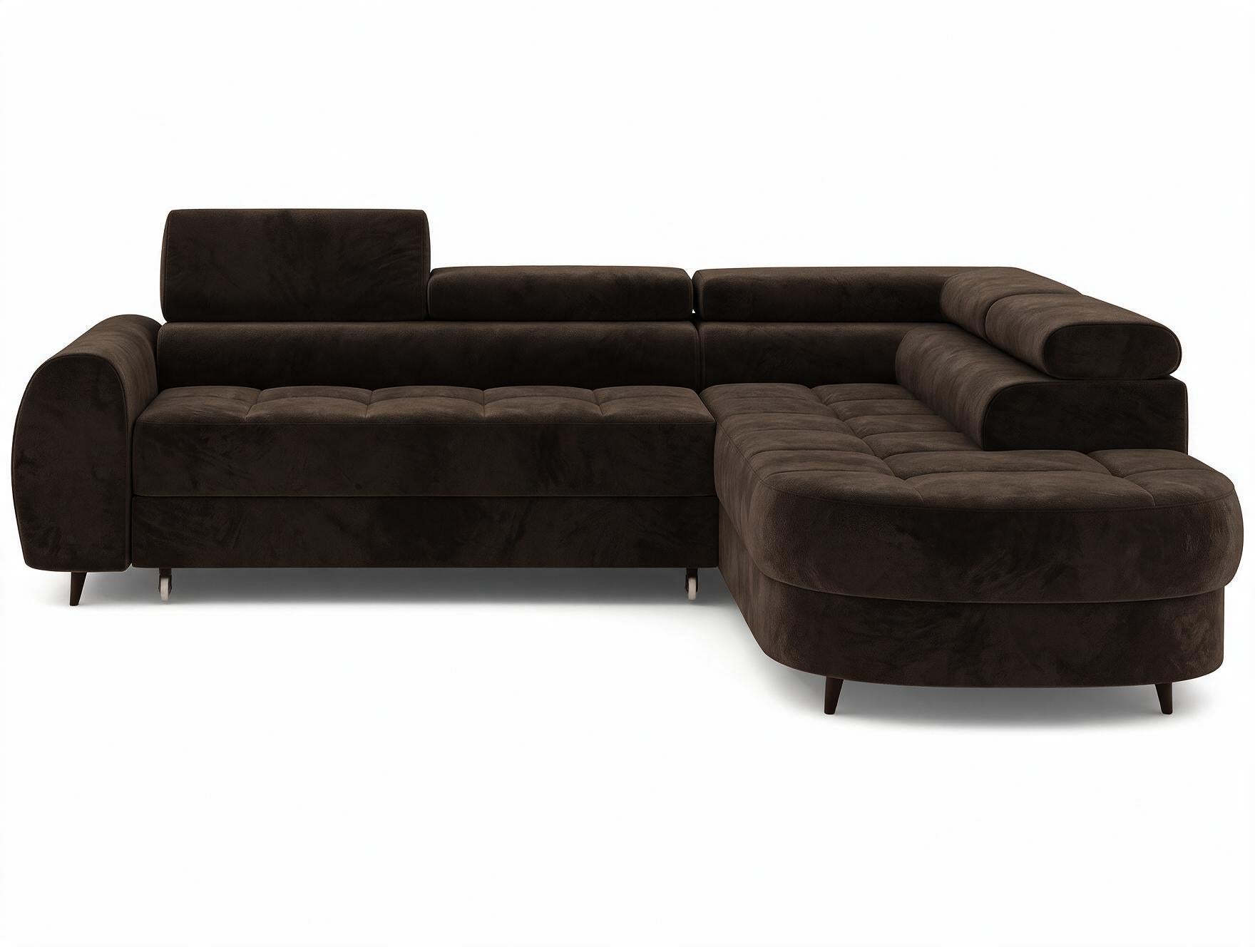Canapé d'angle convertible design ALESIA avec coffre de rangement - Velours marron foncé - vue 1