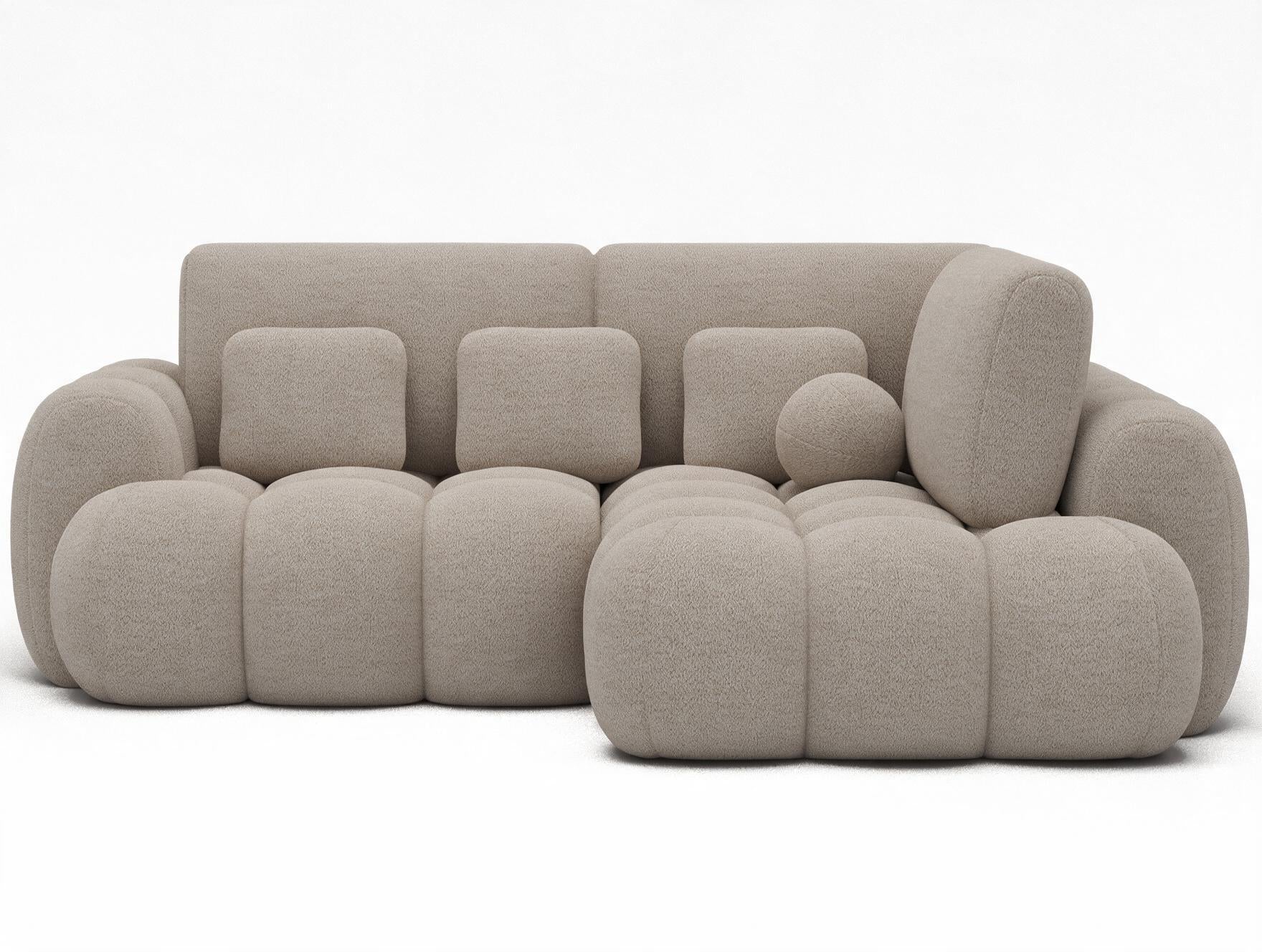 Canapé d'angle convertible design AUBER avec coffre de rangement - Bouclette chinée beige - vue 1