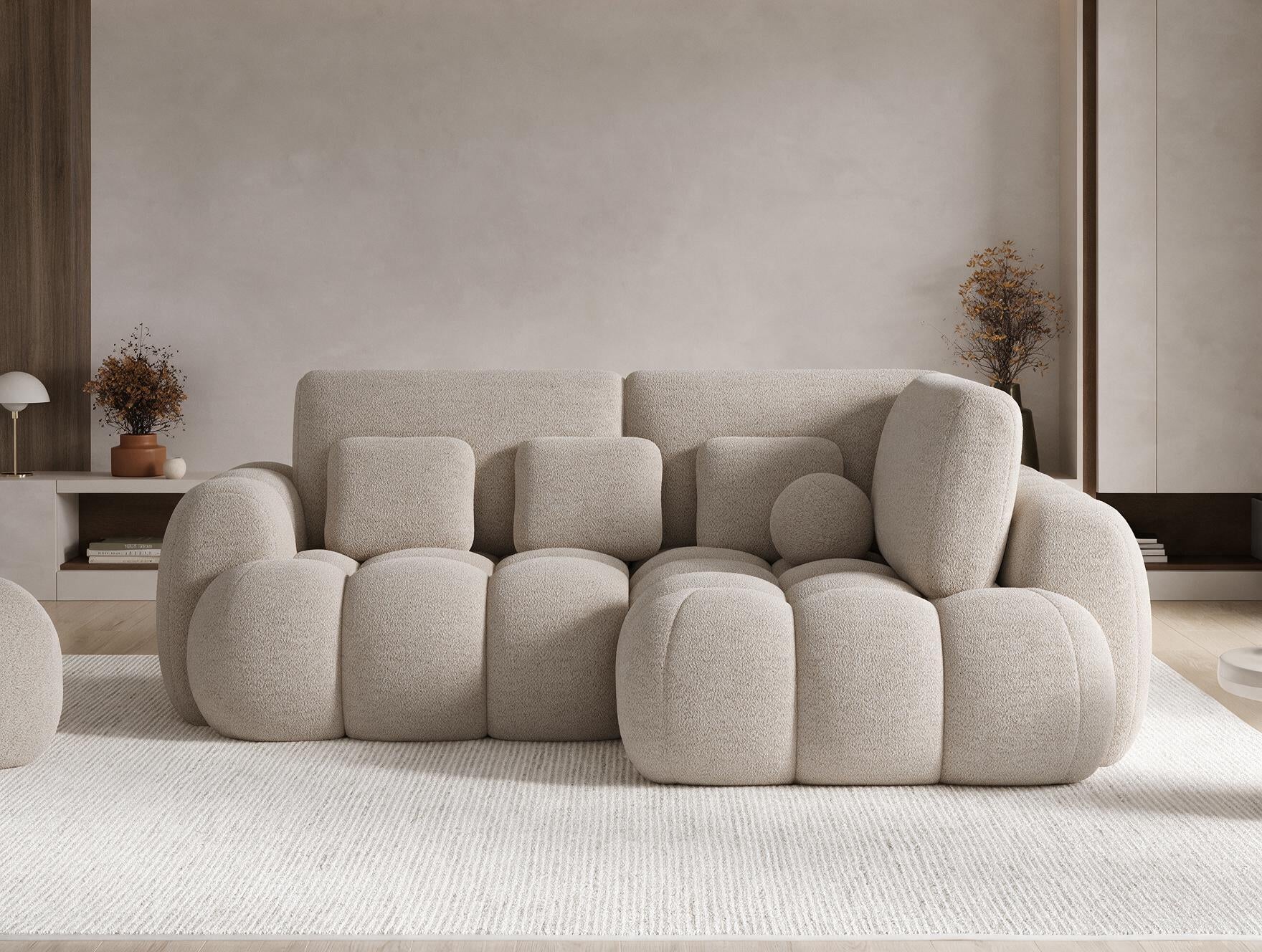 Canapé d'angle convertible design AUBER avec coffre de rangement - Bouclette chinée beige - vue 3