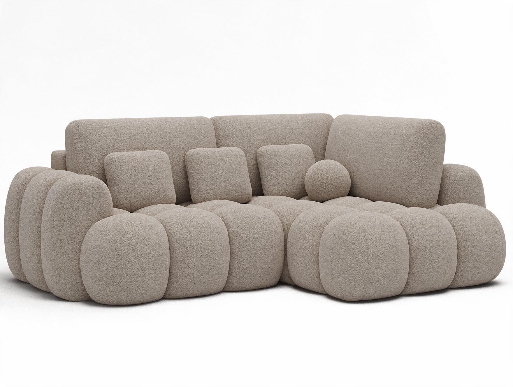 Canapé d'angle convertible design AUBER avec coffre de rangement - Bouclette chinée beige - vue 4