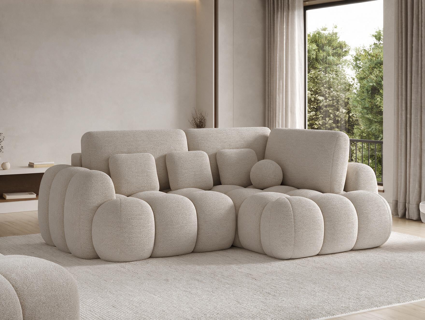 Canapé d'angle convertible design AUBER avec coffre de rangement - Bouclette chinée beige - vue 6