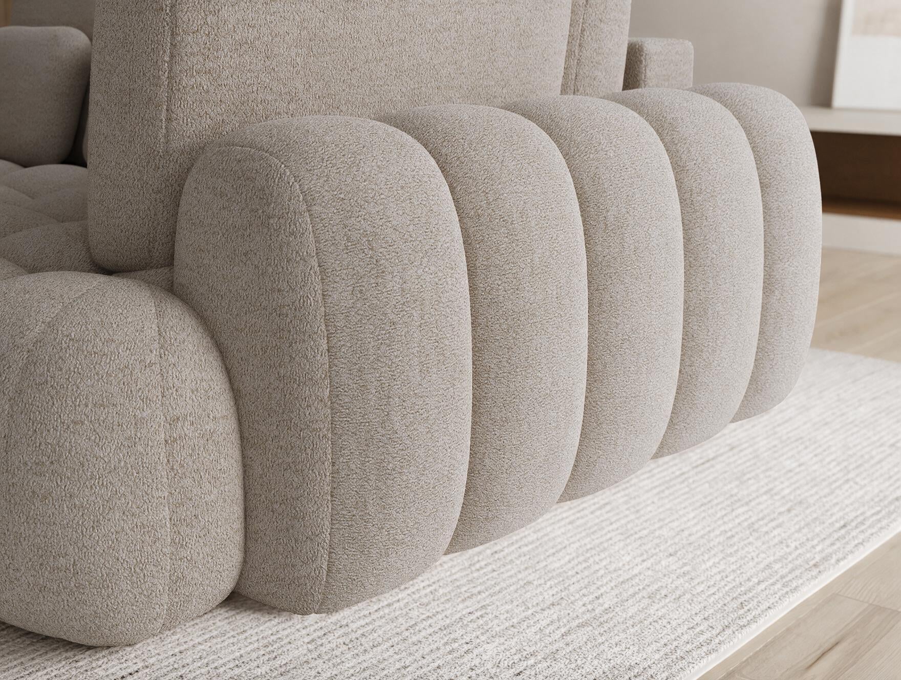 Canapé d'angle convertible design AUBER avec coffre de rangement - Bouclette chinée beige - vue 8