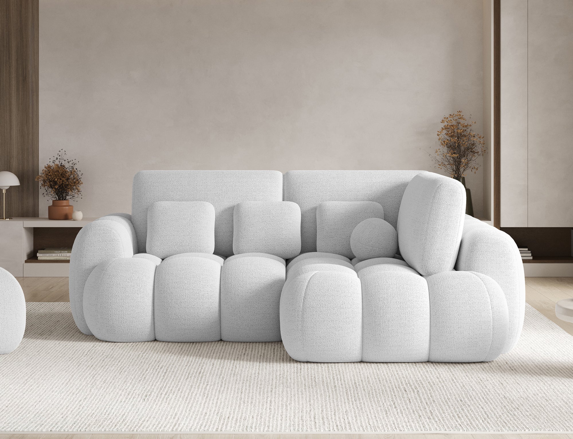 Canapé d'angle convertible design AUBER avec coffre de rangement - Bouclette chinée crème - vue 3