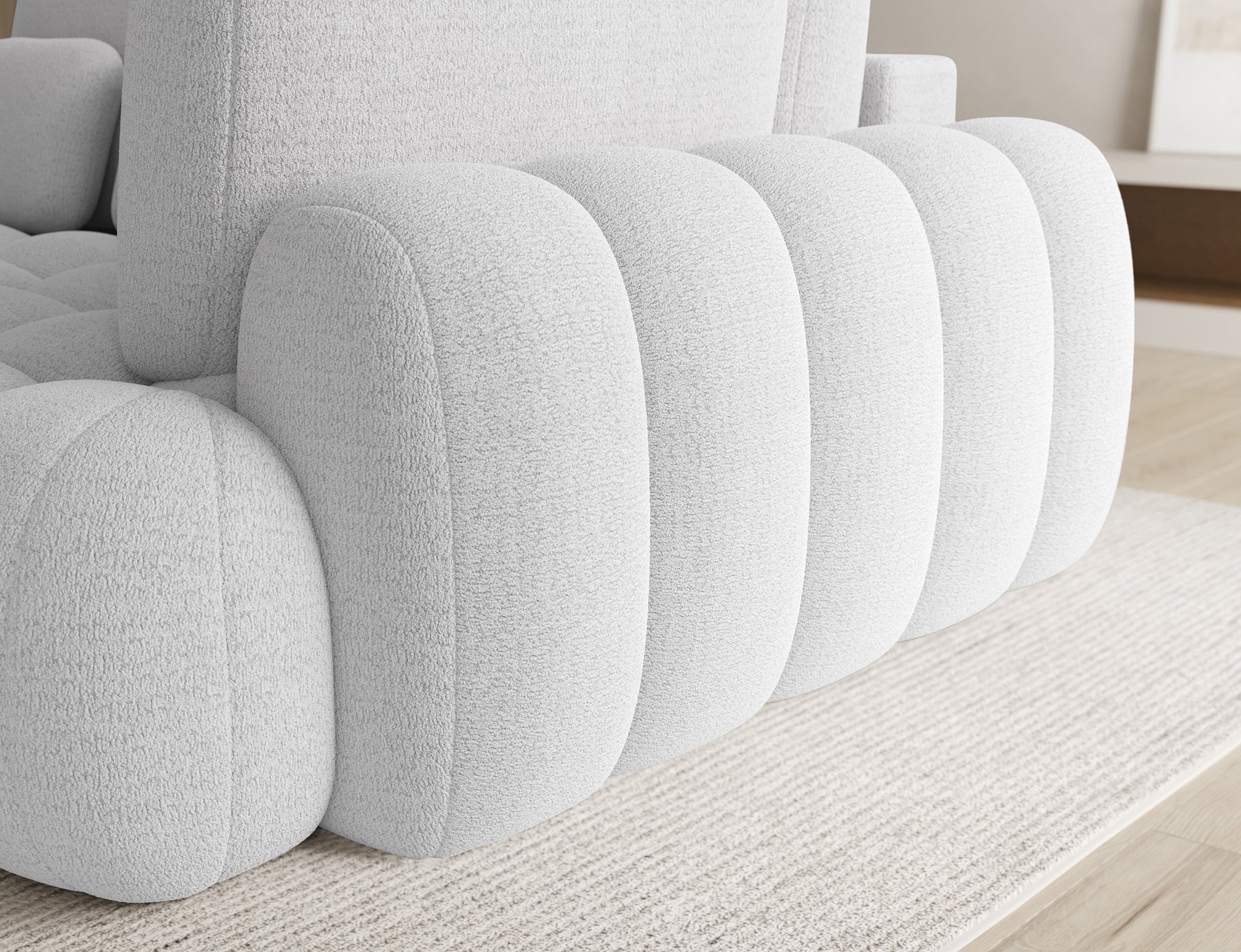 Canapé d'angle convertible design AUBER avec coffre de rangement - Bouclette chinée crème - vue 8