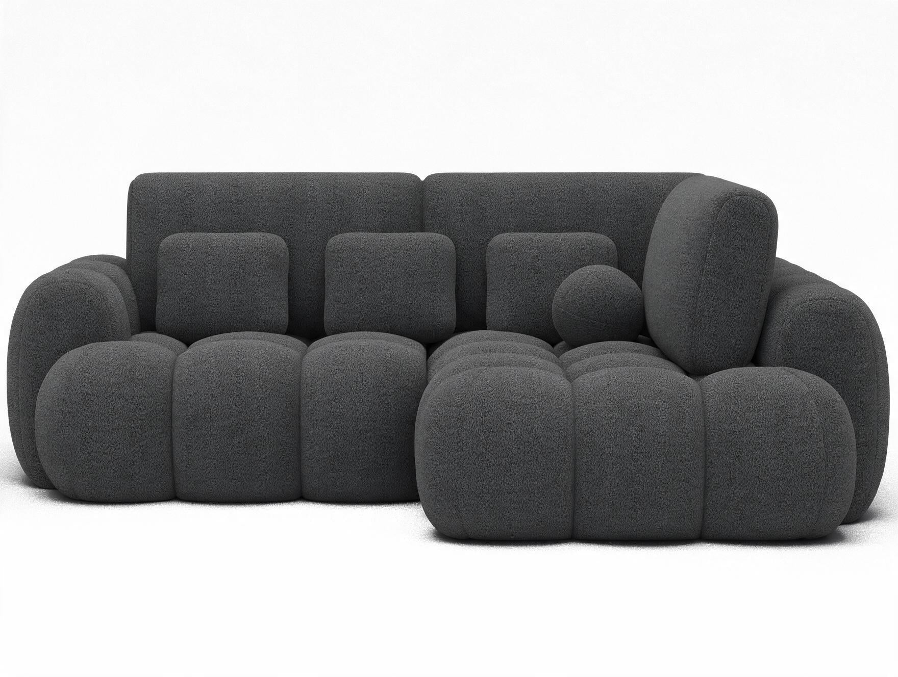Canapé d'angle convertible design AUBER avec coffre de rangement - Bouclette chinée gris foncé - vue 1