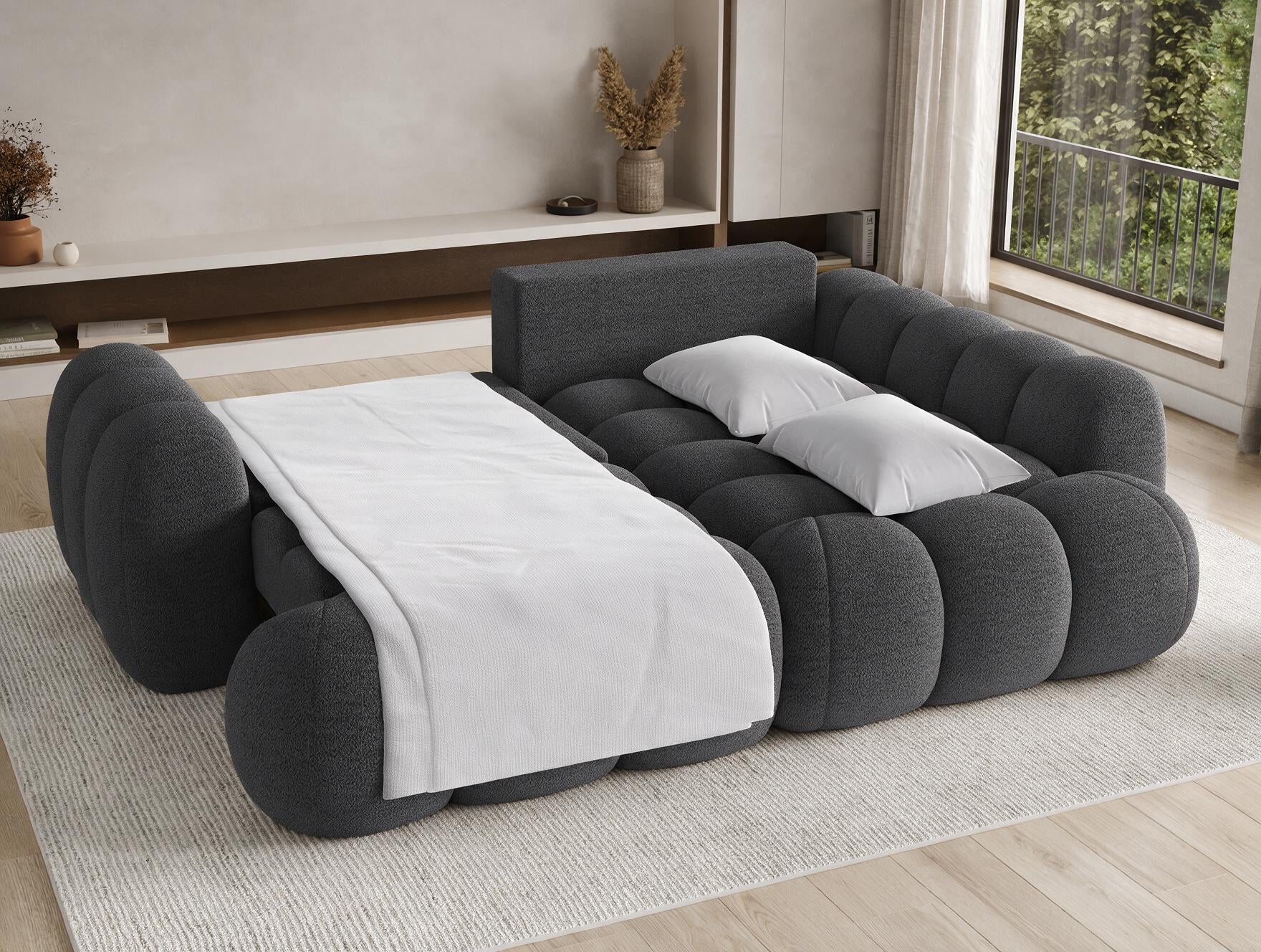Canapé d'angle convertible design AUBER avec coffre de rangement - Bouclette chinée gris foncé - vue 2
