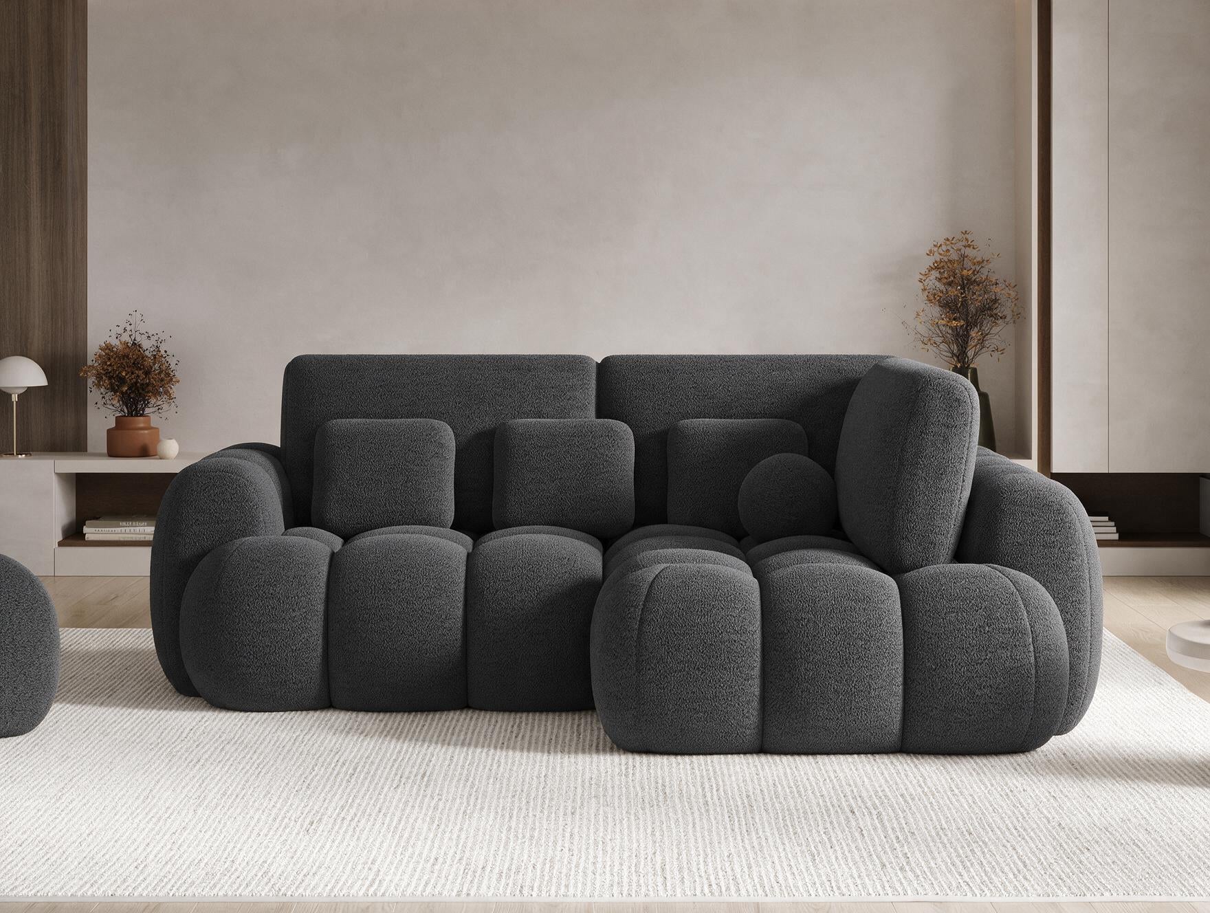 Canapé d'angle convertible design AUBER avec coffre de rangement - Bouclette chinée gris foncé - vue 3