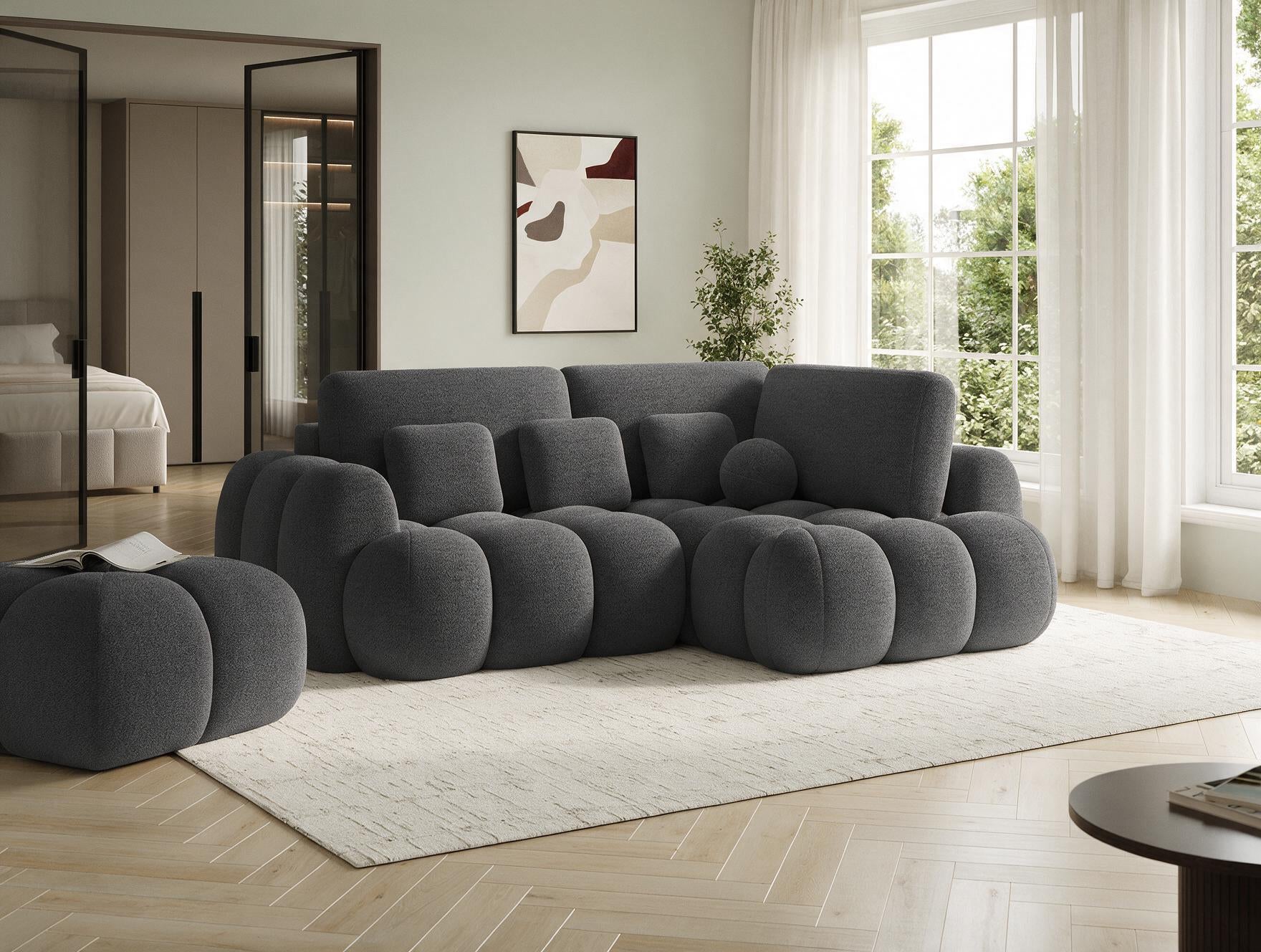 Canapé d'angle convertible design AUBER avec coffre de rangement - Bouclette chinée gris foncé - vue 5