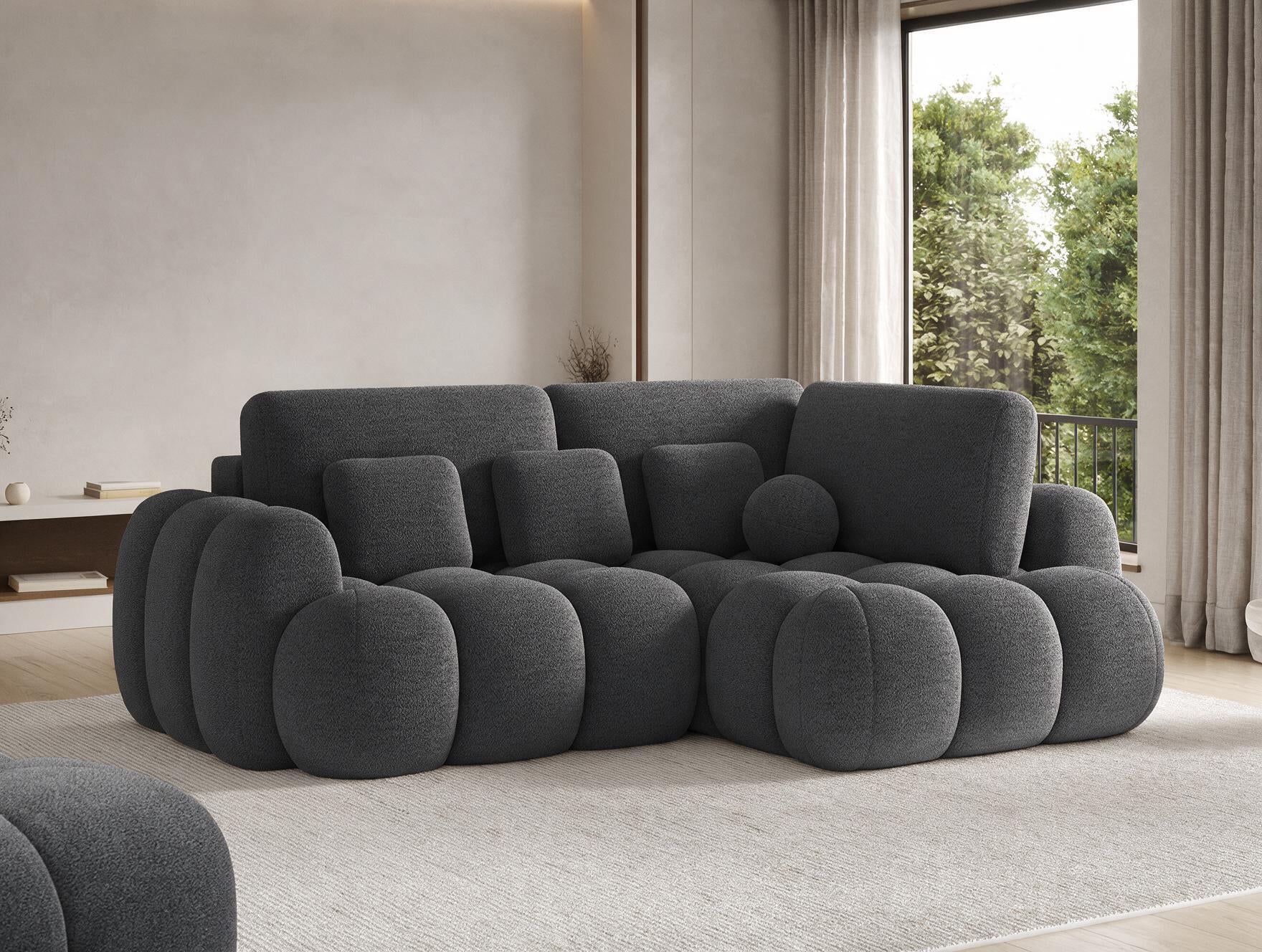 Canapé d'angle convertible design AUBER avec coffre de rangement - Bouclette chinée gris foncé - vue 6