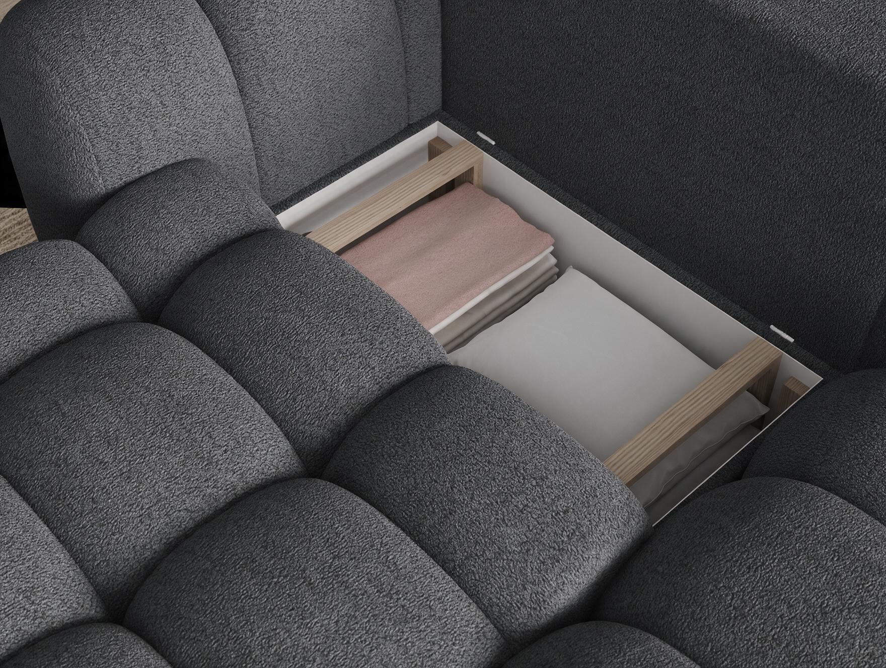 Canapé d'angle convertible design AUBER avec coffre de rangement - Bouclette chinée gris foncé - vue 9