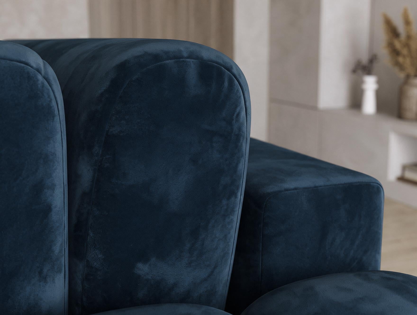 Canapé d'angle convertible design AUBER avec coffre de rangement - Velours bleu marine - vue 13