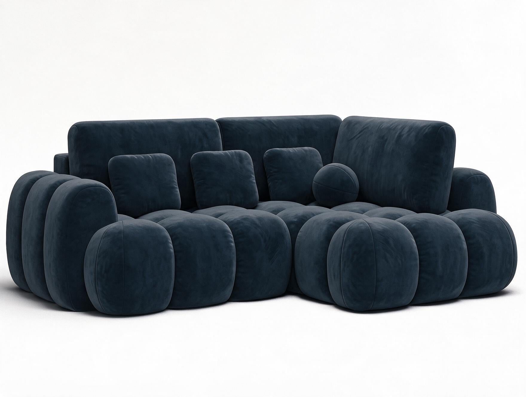 Canapé d'angle convertible design AUBER avec coffre de rangement - Velours bleu marine - vue 4