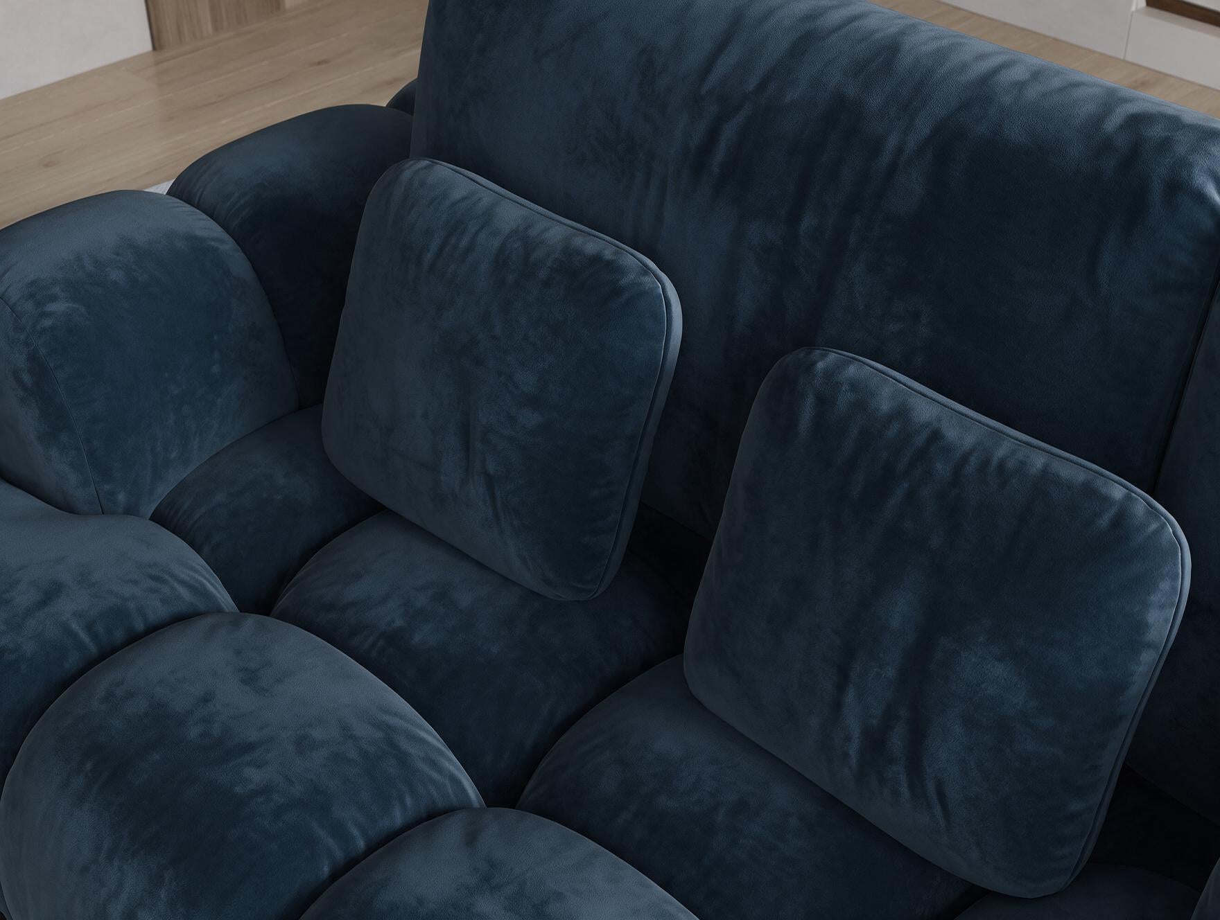 Canapé d'angle convertible design AUBER avec coffre de rangement - Velours bleu marine - vue 7