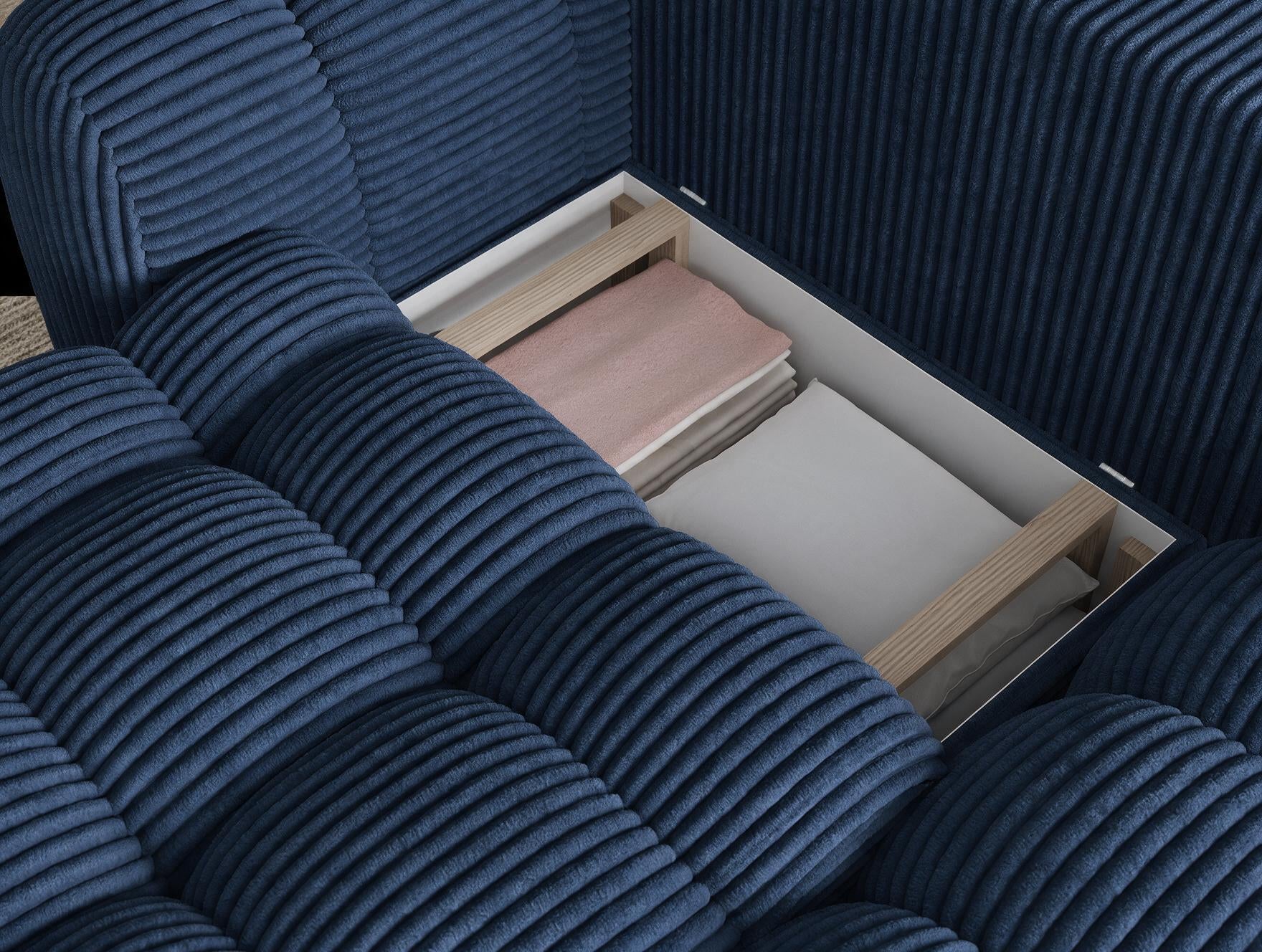 Canapé d'angle convertible design AUBER avec coffre de rangement - Velours côtelé épais bleu - vue 9