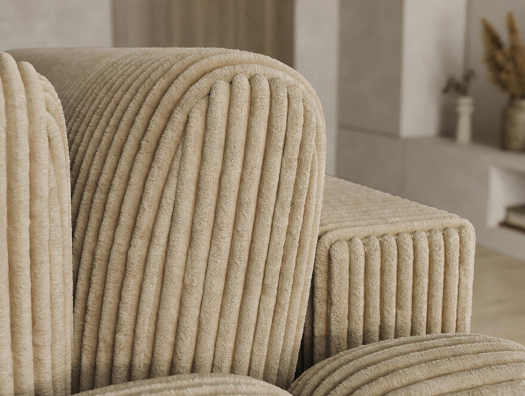 Canapé d'angle convertible design AUBER avec coffre de rangement - Velours côtelé épais camel - vue 13