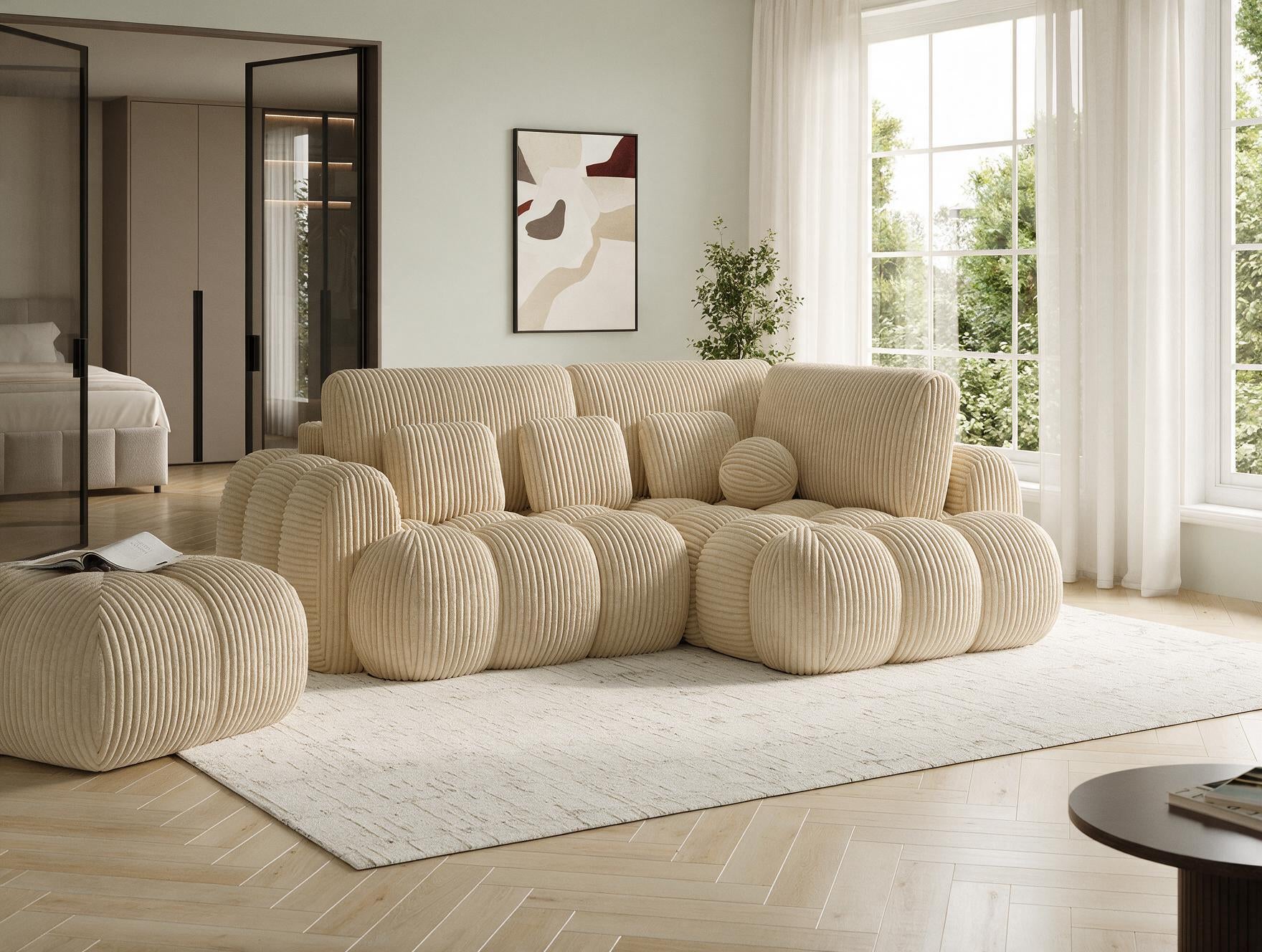 Canapé d'angle convertible design AUBER avec coffre de rangement - Velours côtelé épais camel - vue 5