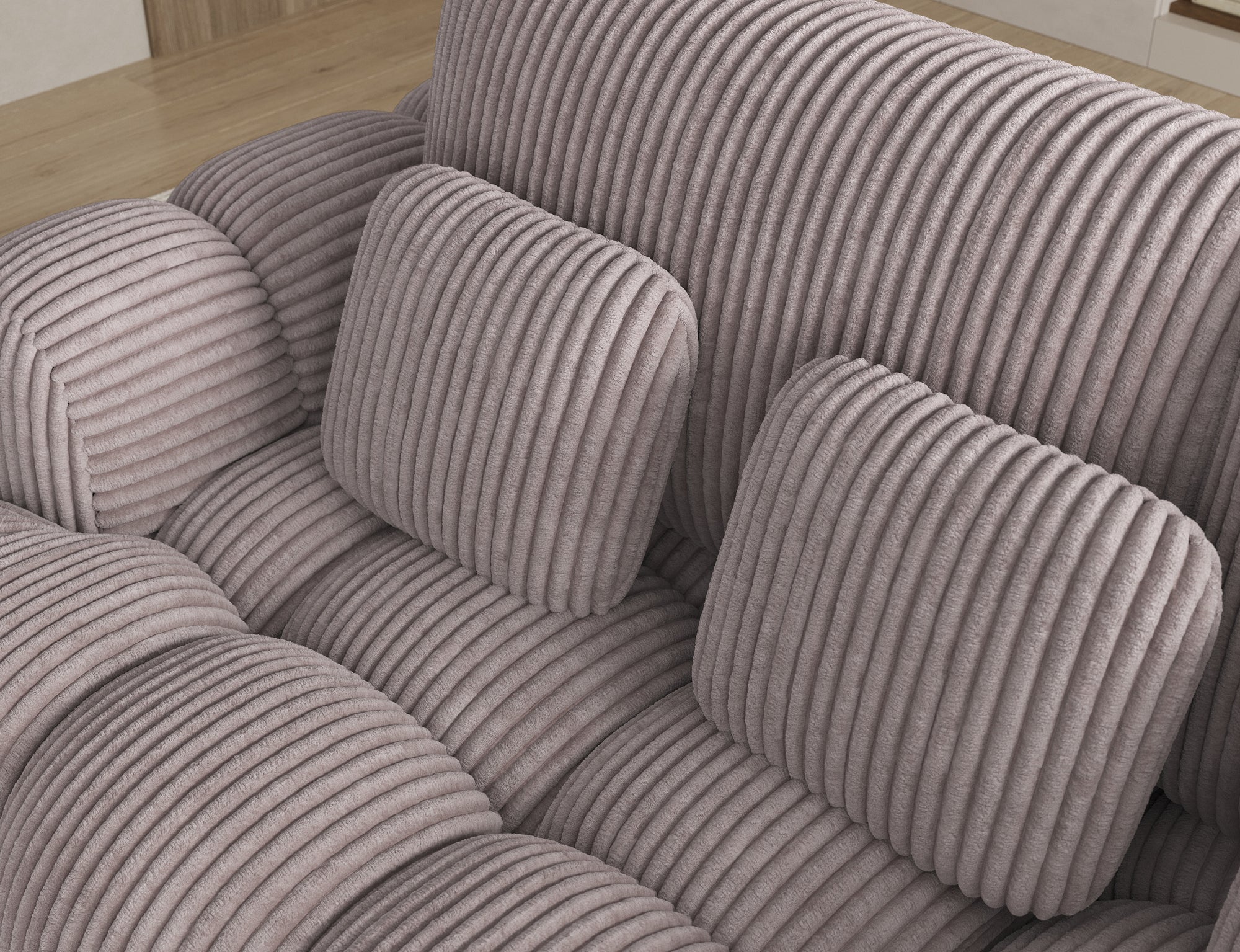 Canapé d'angle convertible design AUBER avec coffre de rangement - Velours côtelé épais gris clair - vue 7