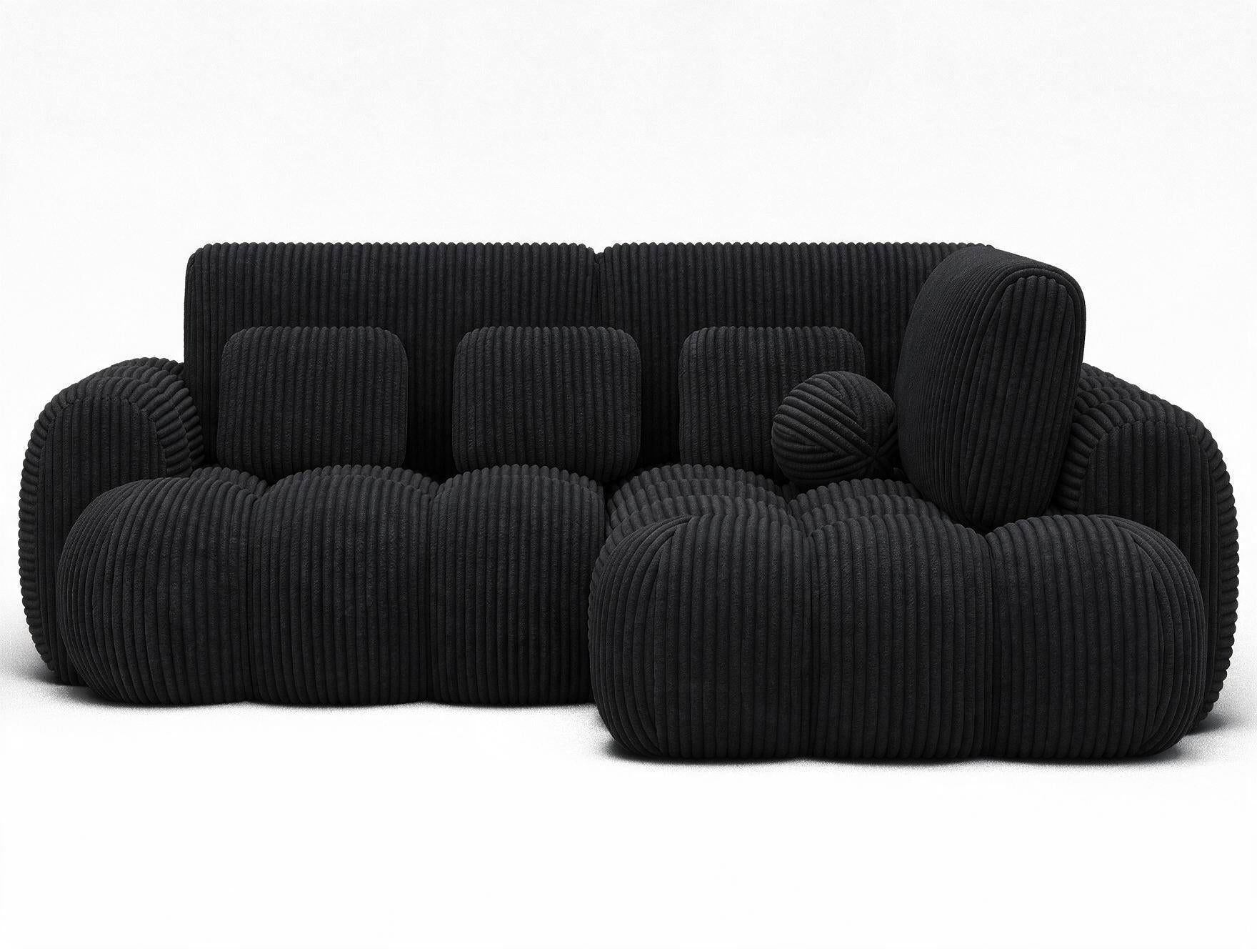 Canapé d'angle convertible design AUBER avec coffre de rangement - Velours côtelé épais noir - vue 1