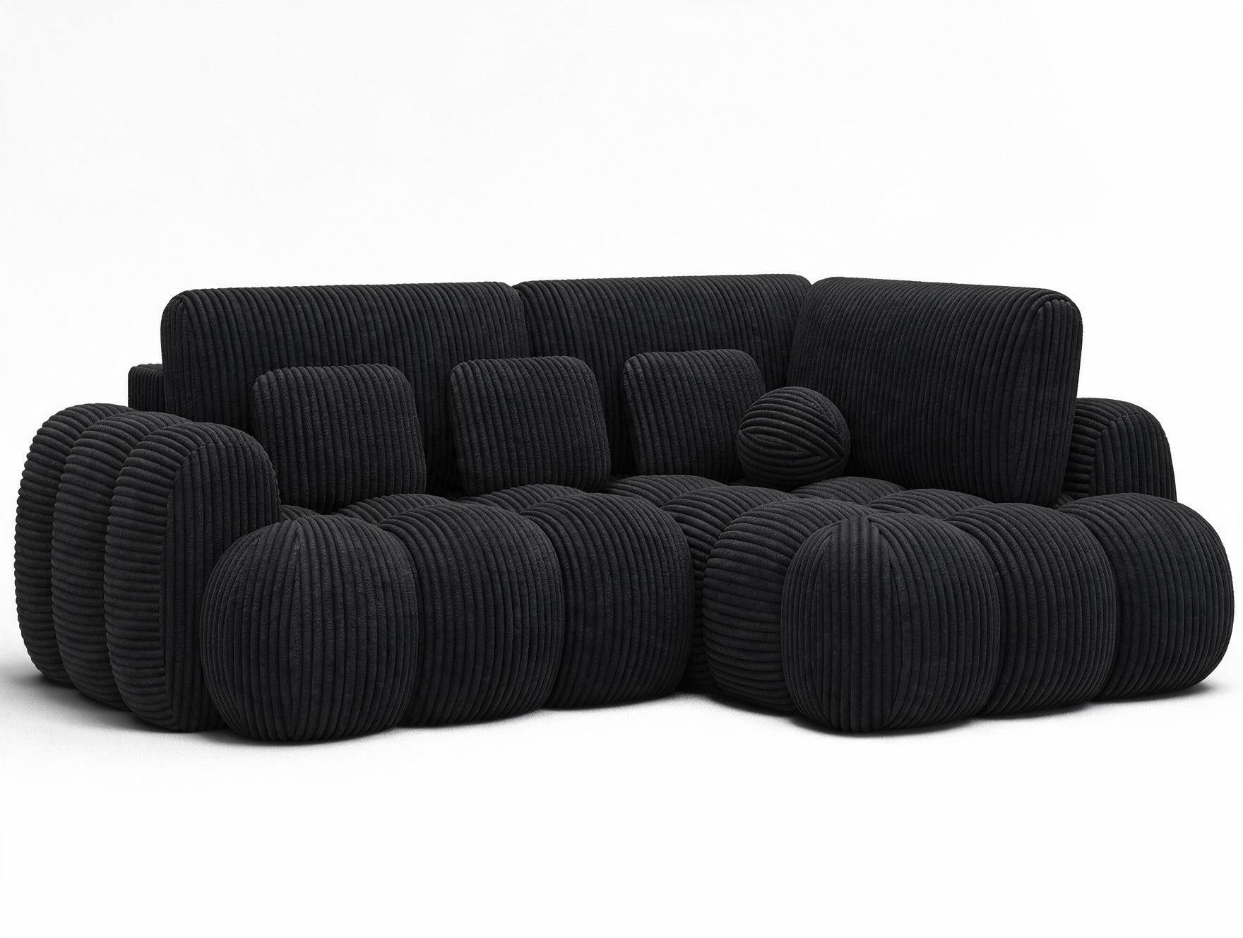 Canapé d'angle convertible design AUBER avec coffre de rangement - Velours côtelé épais noir - vue 4