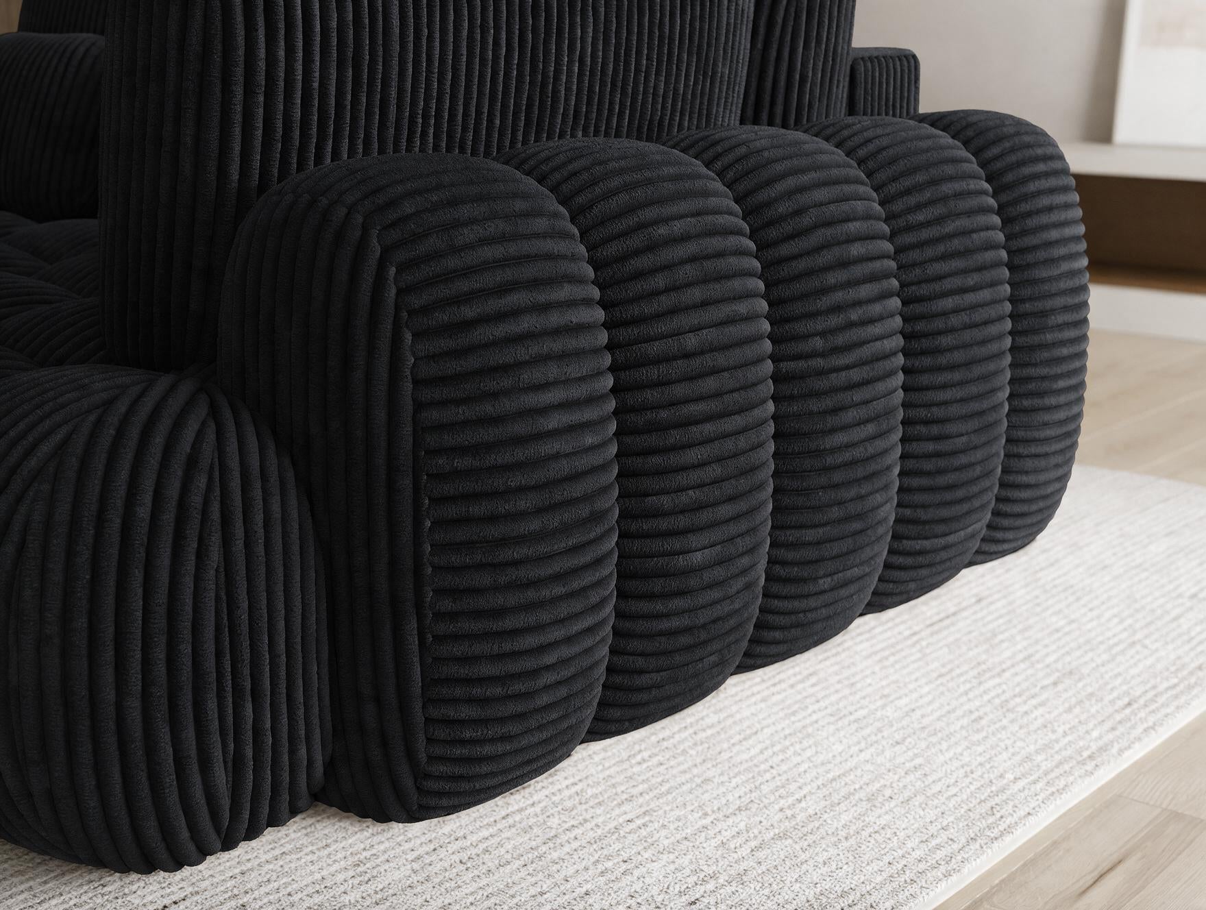 Canapé d'angle convertible design AUBER avec coffre de rangement - Velours côtelé épais noir - vue 8