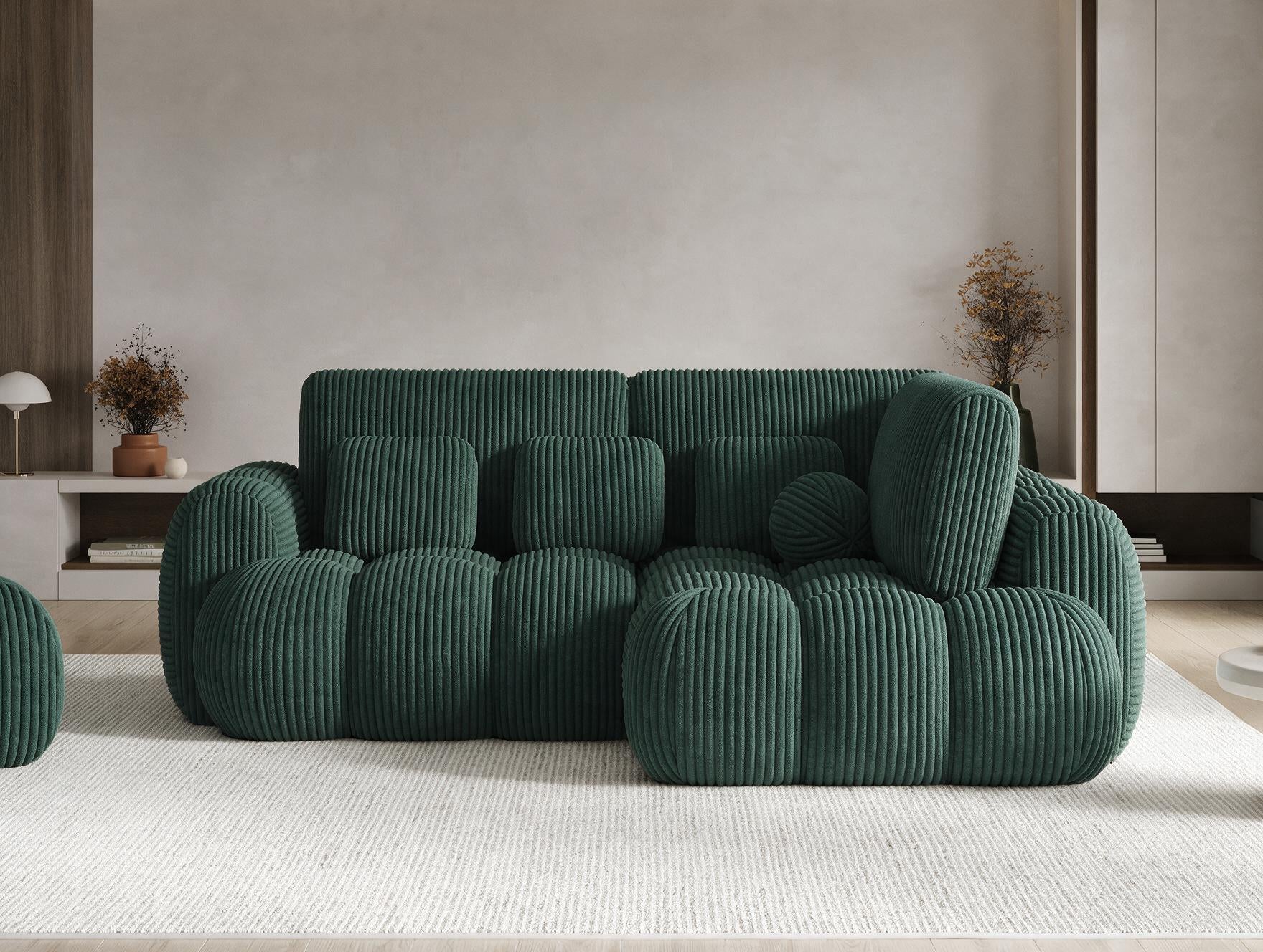 Canapé d'angle convertible design AUBER avec coffre de rangement - Velours côtelé épais vert - vue 3