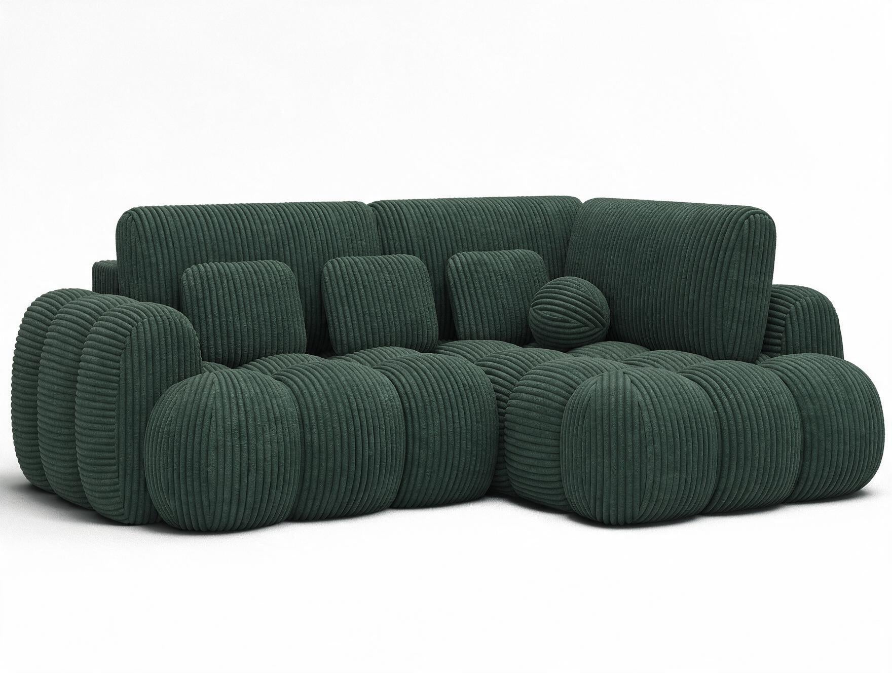 Canapé d'angle convertible design AUBER avec coffre de rangement - Velours côtelé épais vert - vue 4