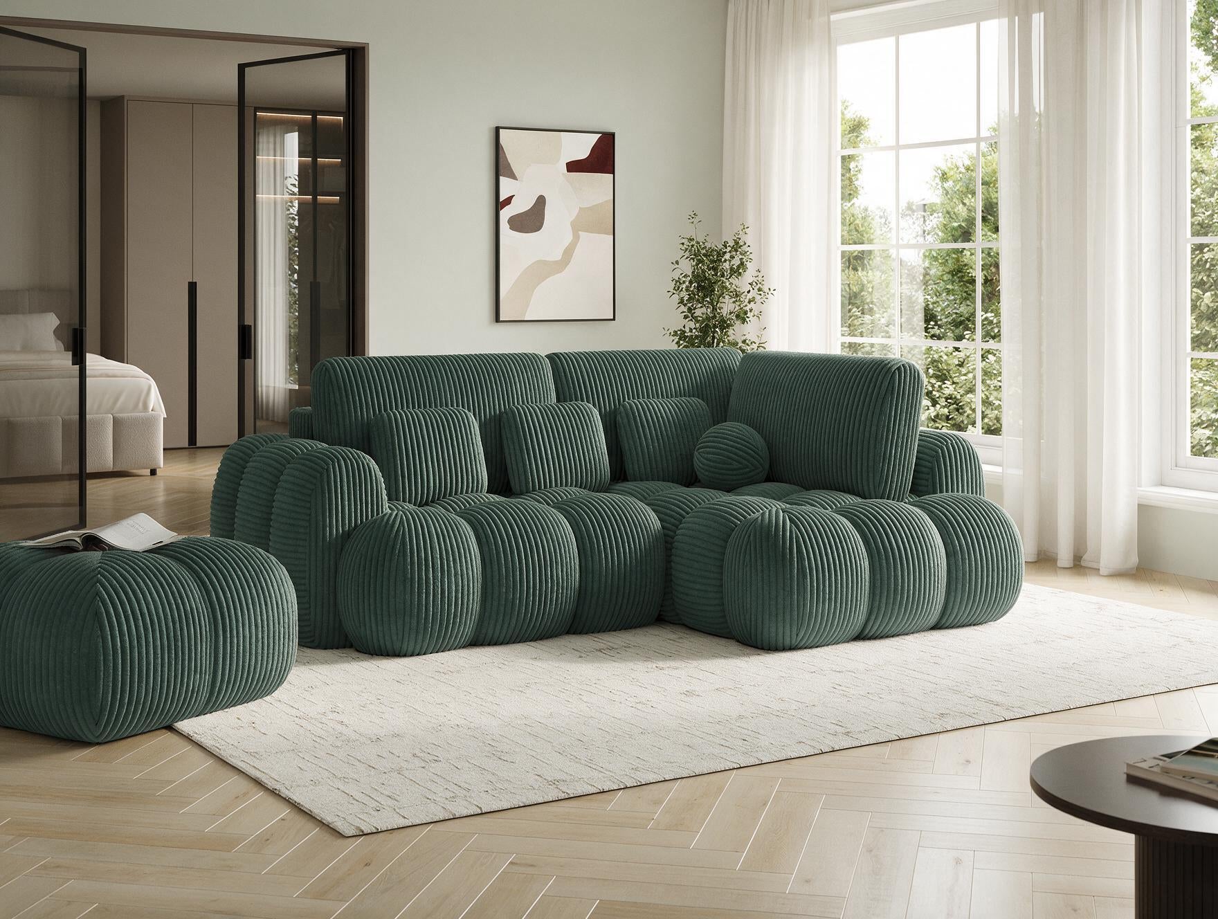 Canapé d'angle convertible design AUBER avec coffre de rangement - Velours côtelé épais vert - vue 5