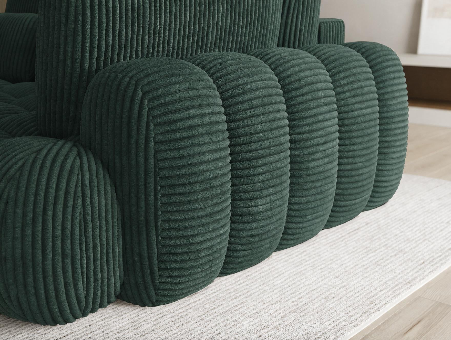 Canapé d'angle convertible design AUBER avec coffre de rangement - Velours côtelé épais vert - vue 8