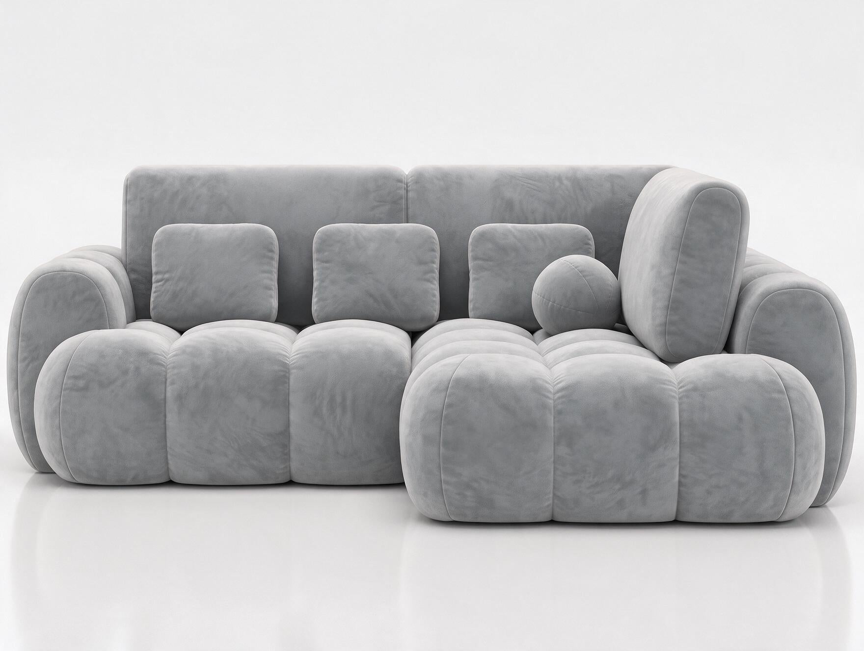 Canapé d'angle convertible design AUBER avec coffre de rangement - Velours gris clair - vue 1