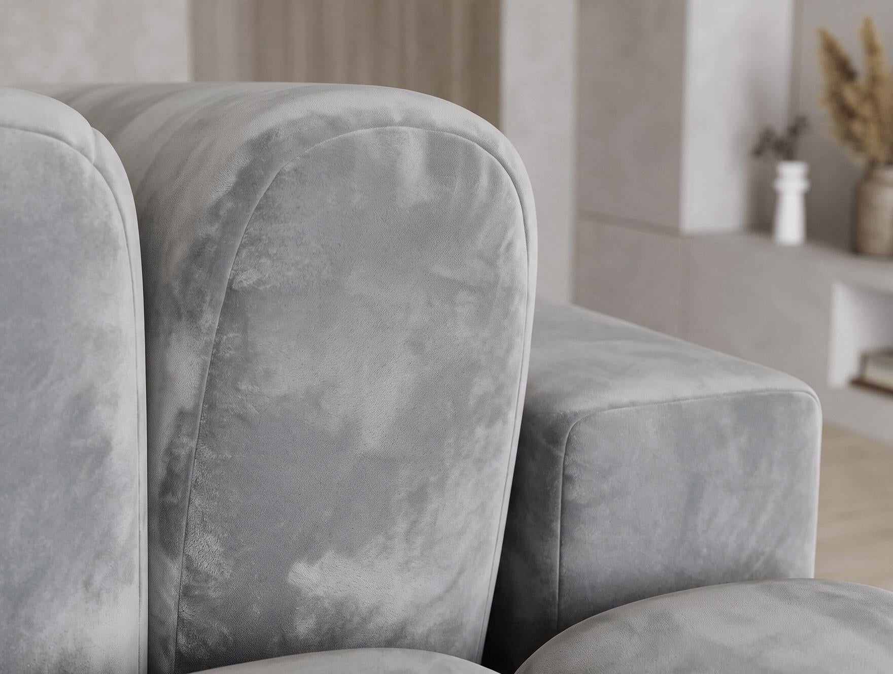 Canapé d'angle convertible design AUBER avec coffre de rangement - Velours gris clair - vue 13