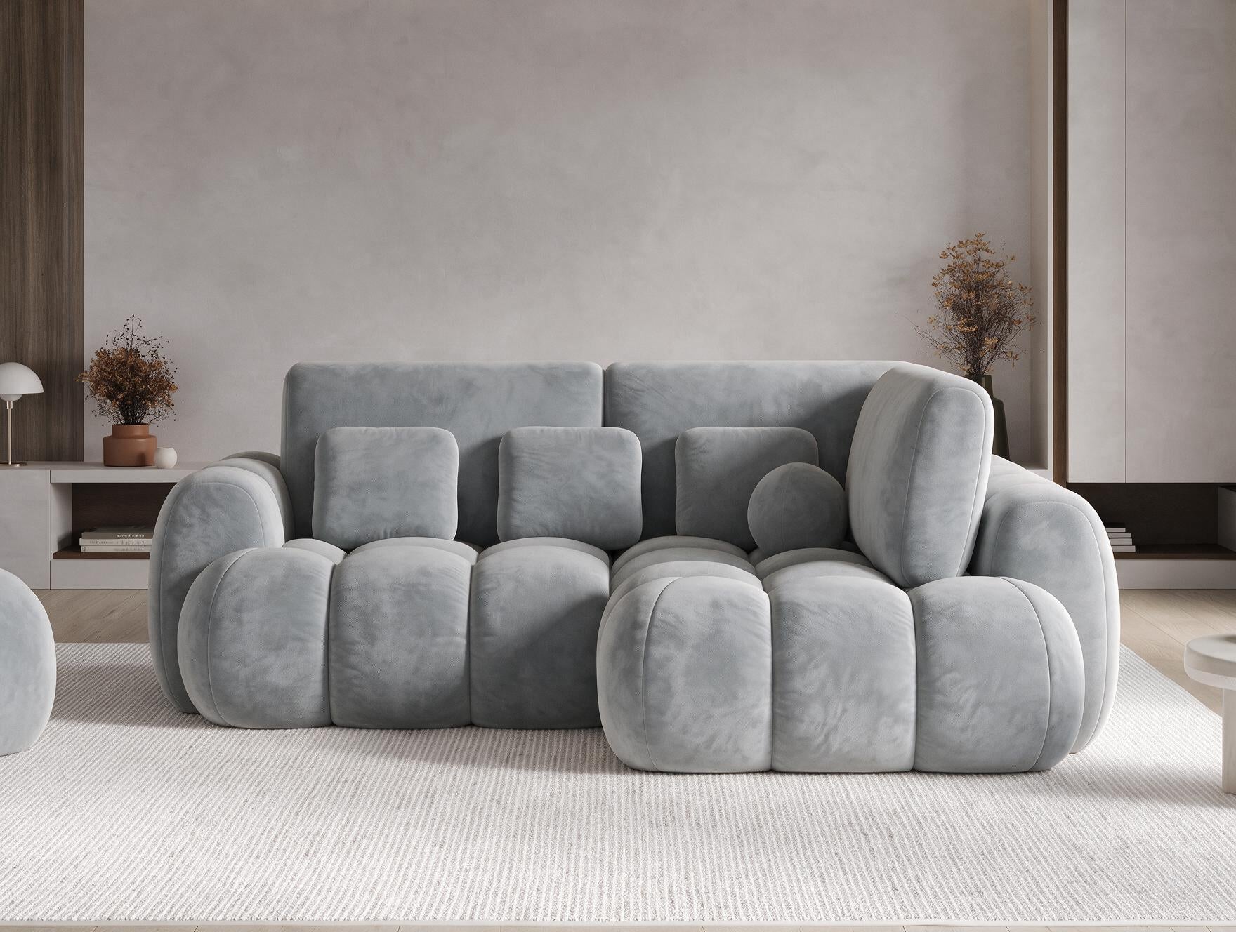 Canapé d'angle convertible design AUBER avec coffre de rangement - Velours gris clair - vue 3