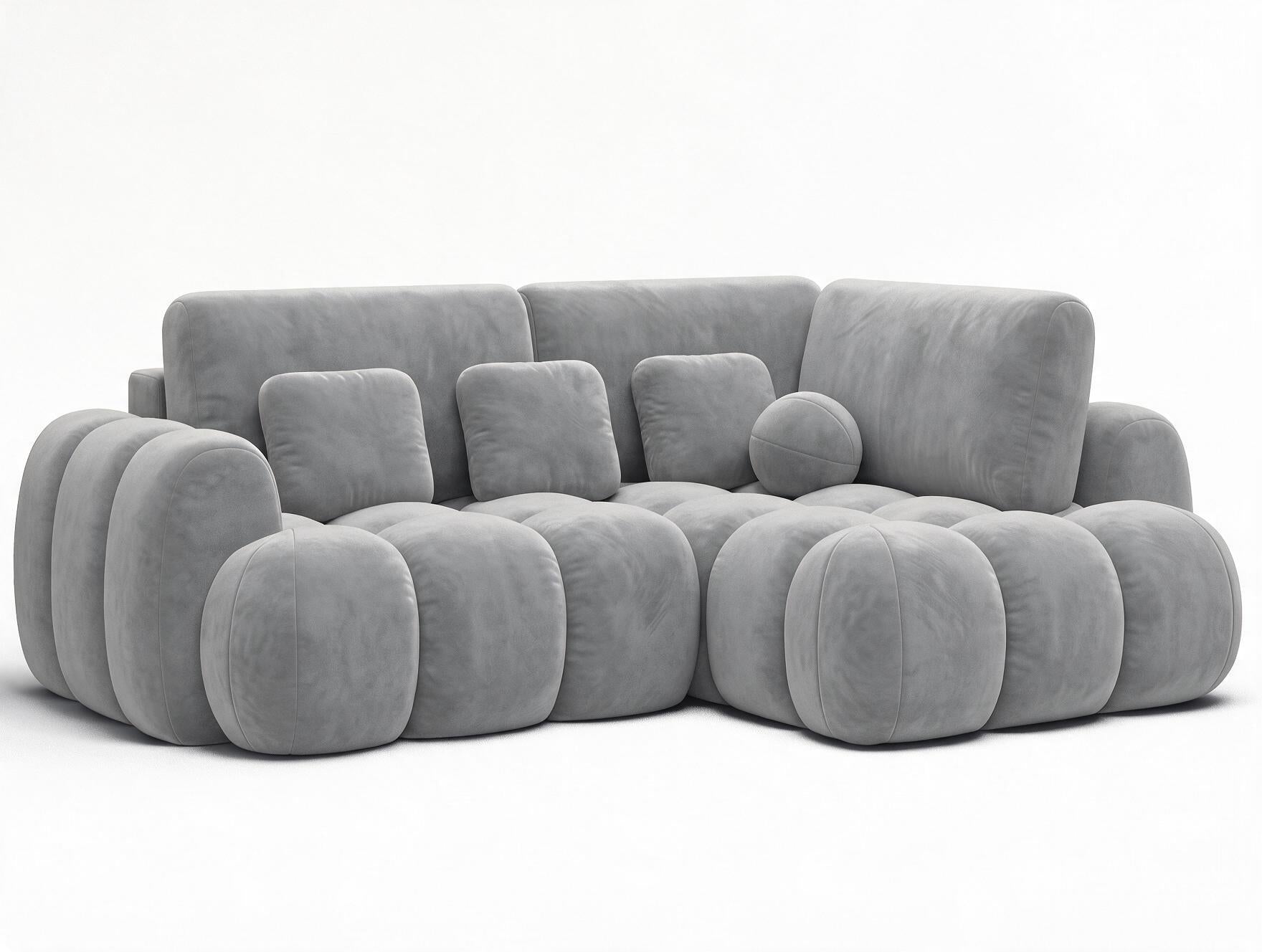 Canapé d'angle convertible design AUBER avec coffre de rangement - Velours gris clair - vue 4