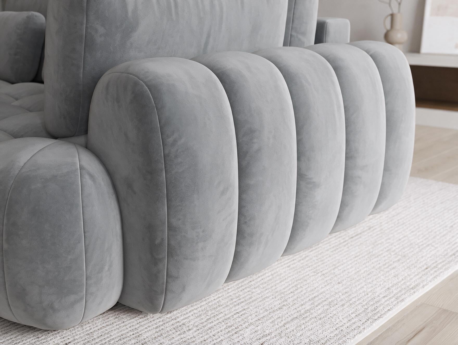 Canapé d'angle convertible design AUBER avec coffre de rangement - Velours gris clair - vue 8