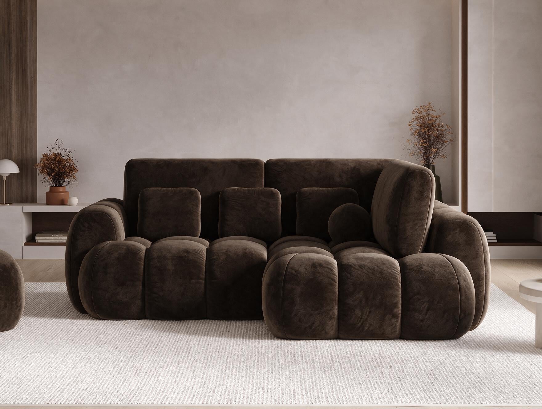 Canapé d'angle convertible design AUBER avec coffre de rangement - Velours marron foncé - vue 3