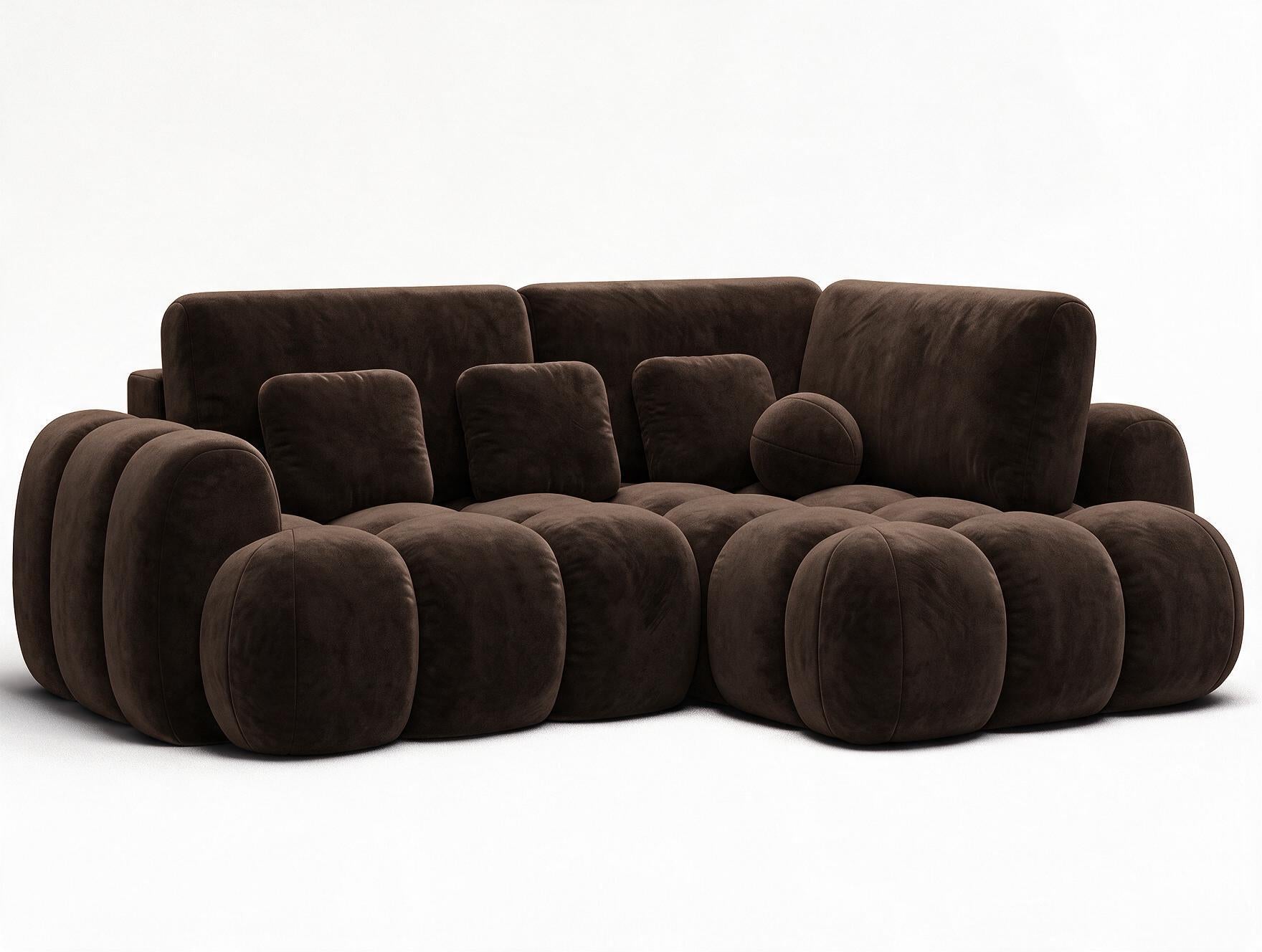Canapé d'angle convertible design AUBER avec coffre de rangement - Velours marron foncé - vue 4