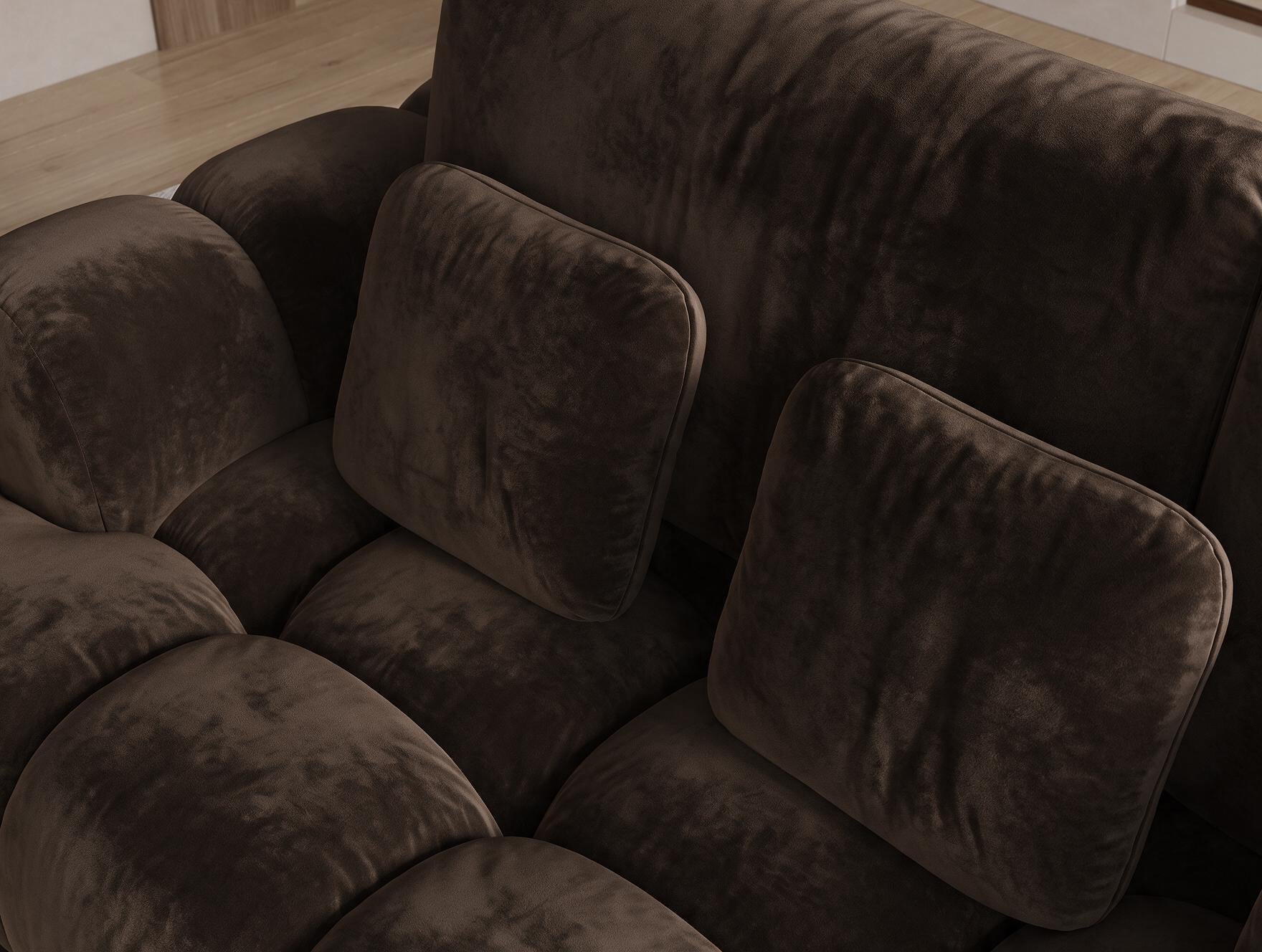 Canapé d'angle convertible design AUBER avec coffre de rangement - Velours marron foncé - vue 7
