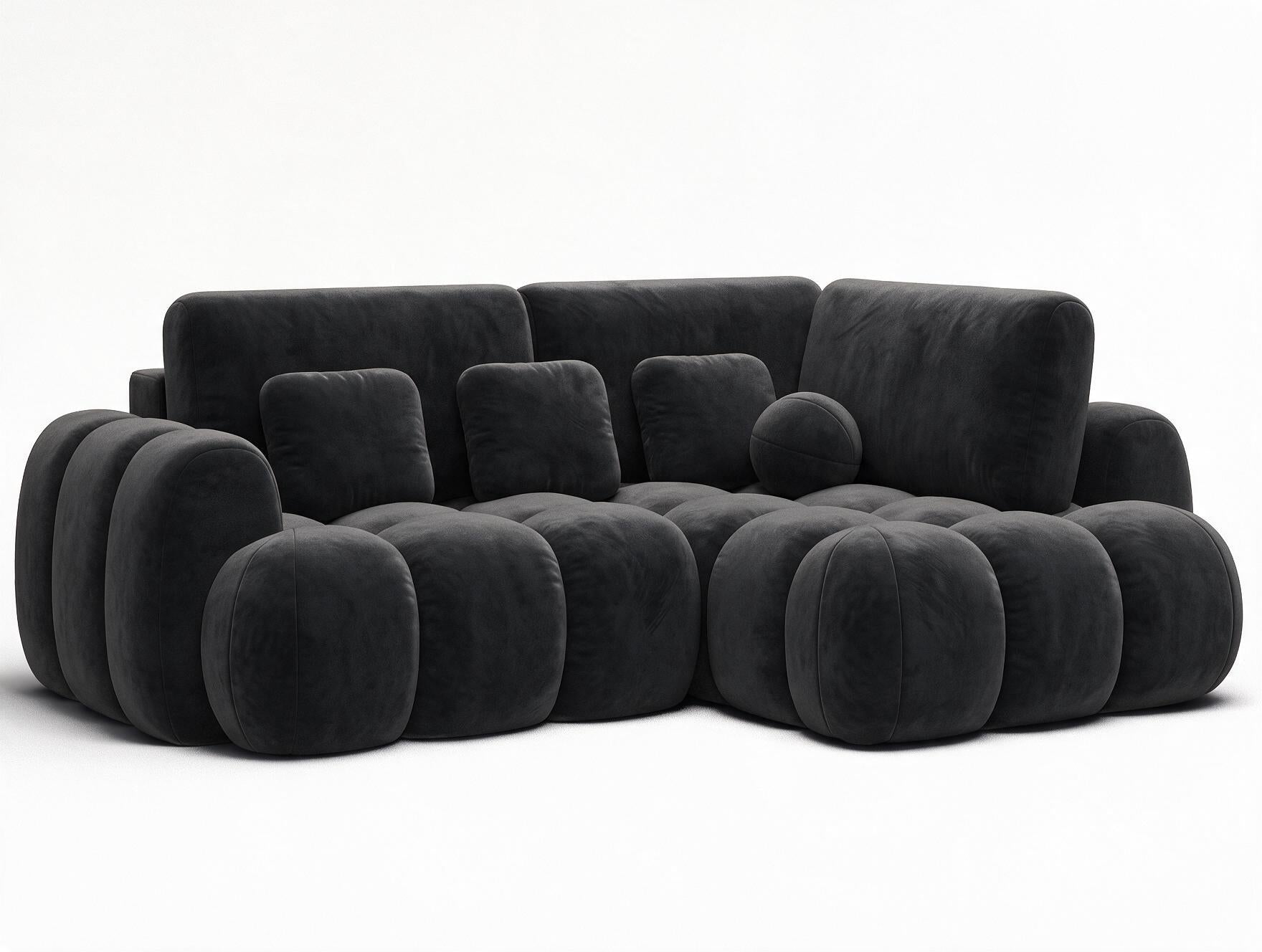 Canapé d'angle convertible design AUBER avec coffre de rangement - Velours noir - vue 4