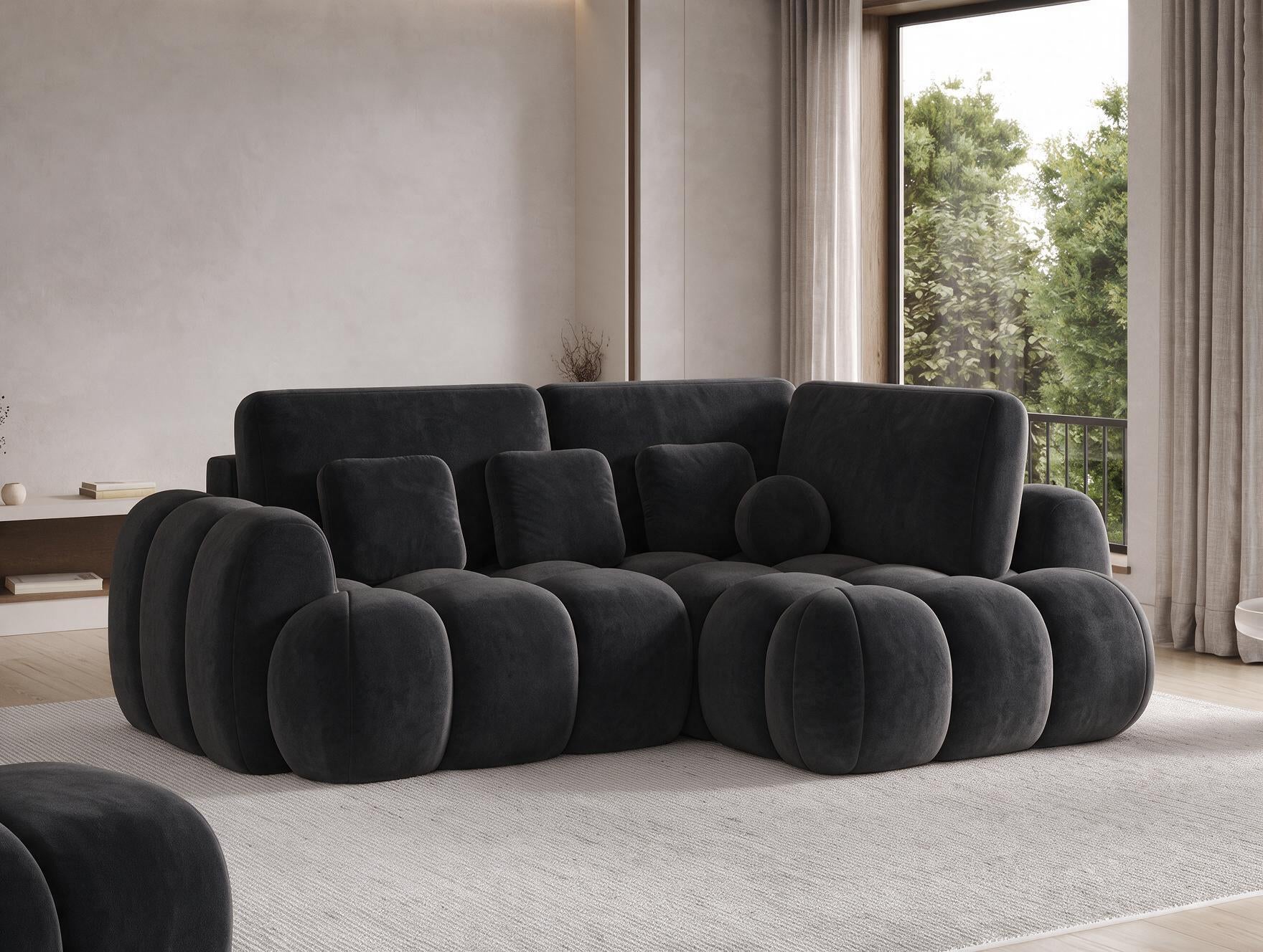 Canapé d'angle convertible design AUBER avec coffre de rangement - Velours noir - vue 6