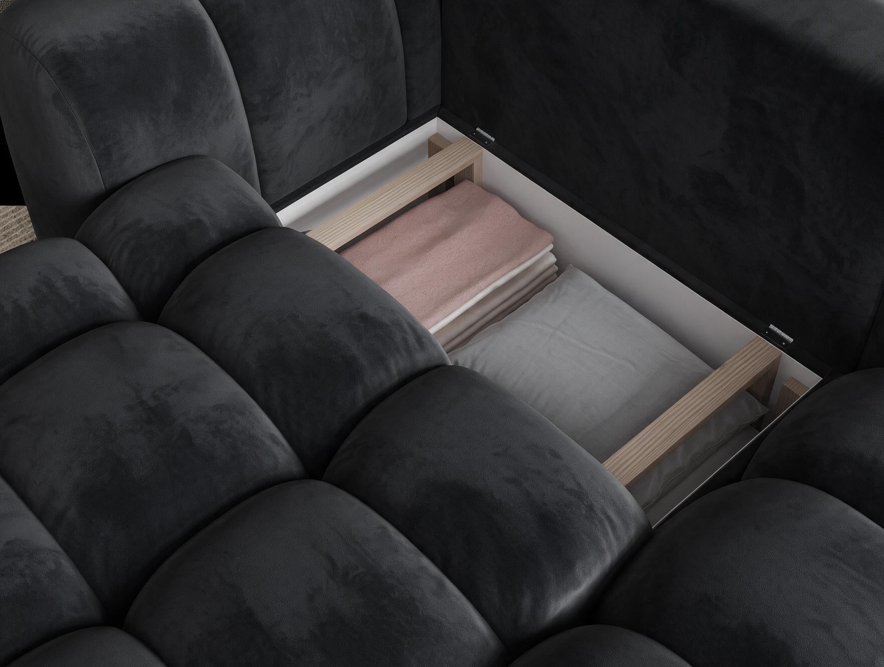 Canapé d'angle convertible design AUBER avec coffre de rangement - Velours noir - vue 9