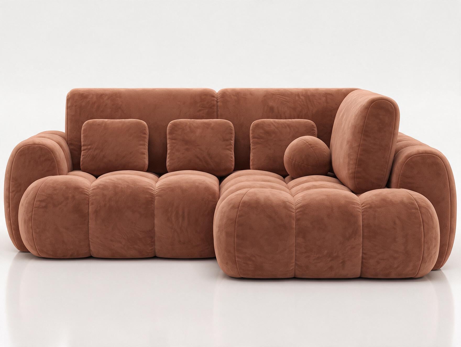 Canapé d'angle convertible design AUBER avec coffre de rangement - Velours terracotta - vue 1